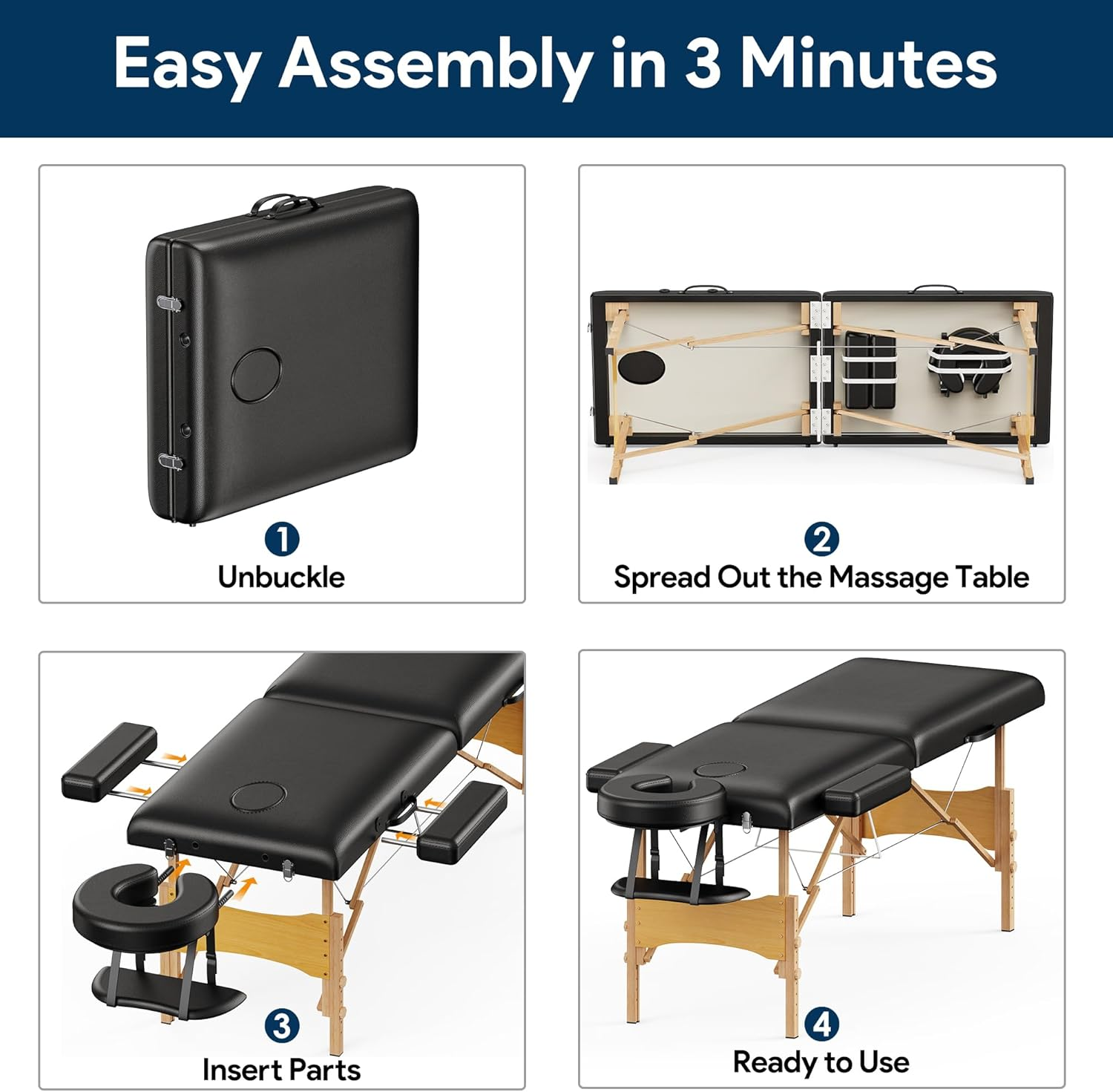 Brelley Massage Table Portable Wooden Lash Bed 24" Wide Adjustable Height 2-Fold Spa Table Foldable Tattoo Bed image number 4