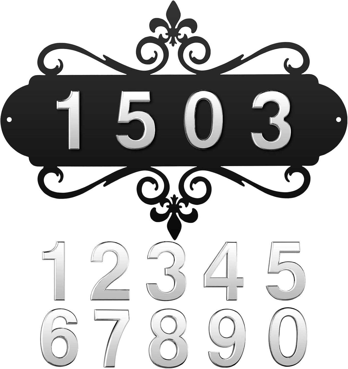 House Address Plaques Metal Address Sign Mailbox Number Personalized Address Signs for House Home Hotel Office Garden Decorative Wall Plaque (Delicate Style) image number 1