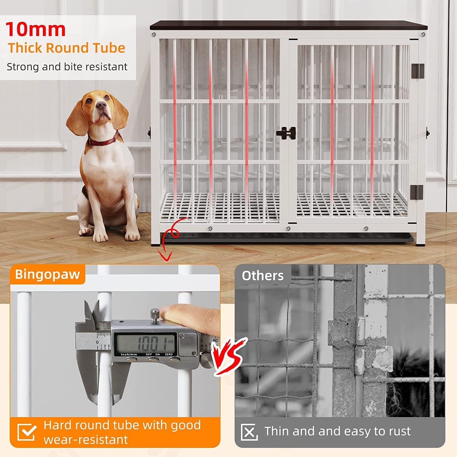 Heavy Duty Dog Crate Furniture: 84Inch Wooden Dog Crates End Table Kennel with 3 Doors and Removable Tray - Extra Large Puppy Indoor Training Playpen House Decorative Side Table Cage Rustic Brown image number 3