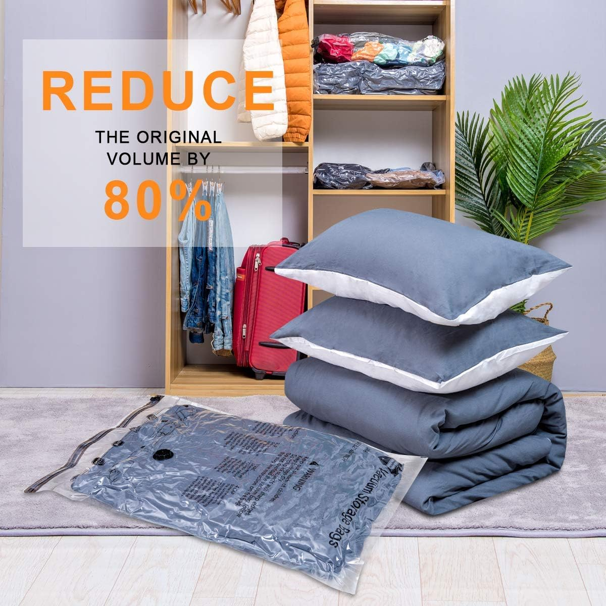 Vacuum Storage Bags (3 X Jumbo, 3 X Large, 3 X Medium, 3 X Small), Space Saver Sealer Compression Bags with Travel Hand Pump for Blankets, Comforters, Pillows, Clothes Storage