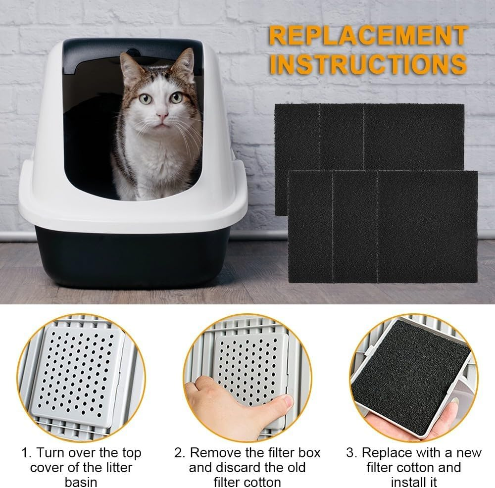 Mioyoow Pack of 6 Cat Litter Tray Activated Carbon Filter, Highly Absorbent, Replacement Filter with Lifting Lid for Fully Closed Cat Litter Tray image number 1