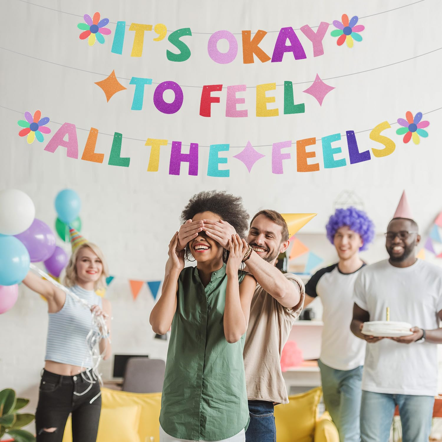 It'S Okay to Feel All the Feels Banner, Glitter Cardstock Feelings Theme Banner Pre-String Colourful inside Birthday Party Decorations Banner for Fireplace Mantel Wall Decorations image number 4