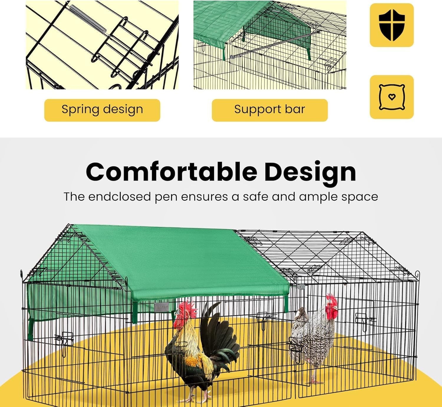 Chicken Coop, 180CM&times;76CM Foldable Outdoor Backyard Metal Coop Chicken Cage with Cover, Chick Tractor Cage Enclosure Crate, outside for Small Animals Duck Rabbit Hen Cat Crate Playpen Exercise Pen image number 1