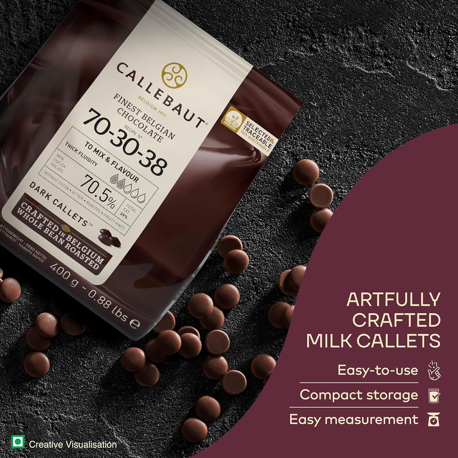 Callebaut Dark Chocolate Callets 70.5% 400G image number 3