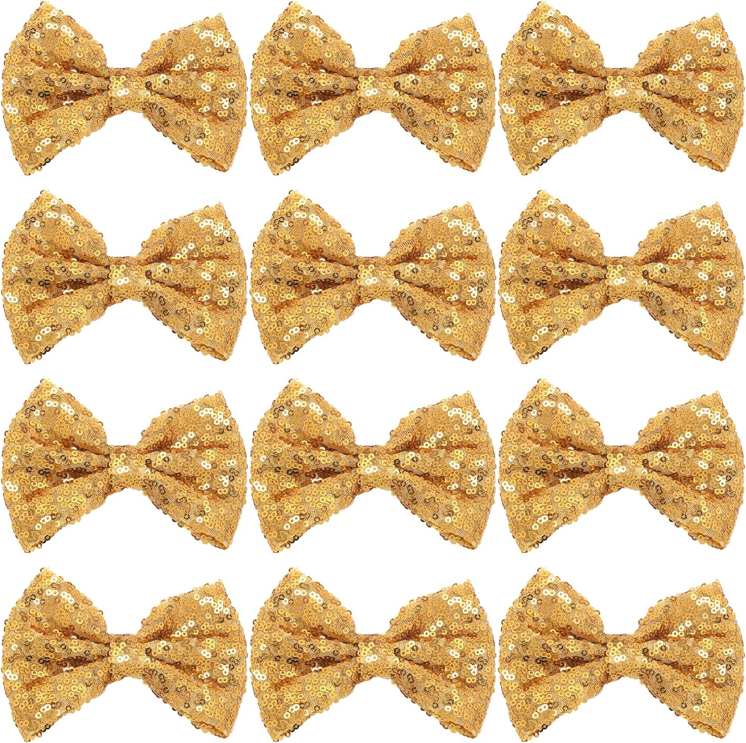 12 Pieces Sequin Bows for Girls 4.7" Large Cheer Hair Bow with Alligator Clips Hair Accessories for Kids Toddler Cheerleaders Teen Girls College Sports (Gold)