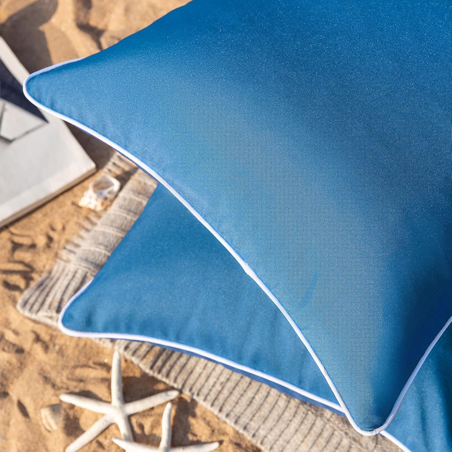 Phantoscope Pack of 2 Outdoor Waterproof Solid Throw Decorative Pillow Cover Decorative Square Outdoor Pillows Cushion Case Patio Pillows for Couch Tent Sunbrella, Blue 18X18 Inches 45X45 Cm image number 2