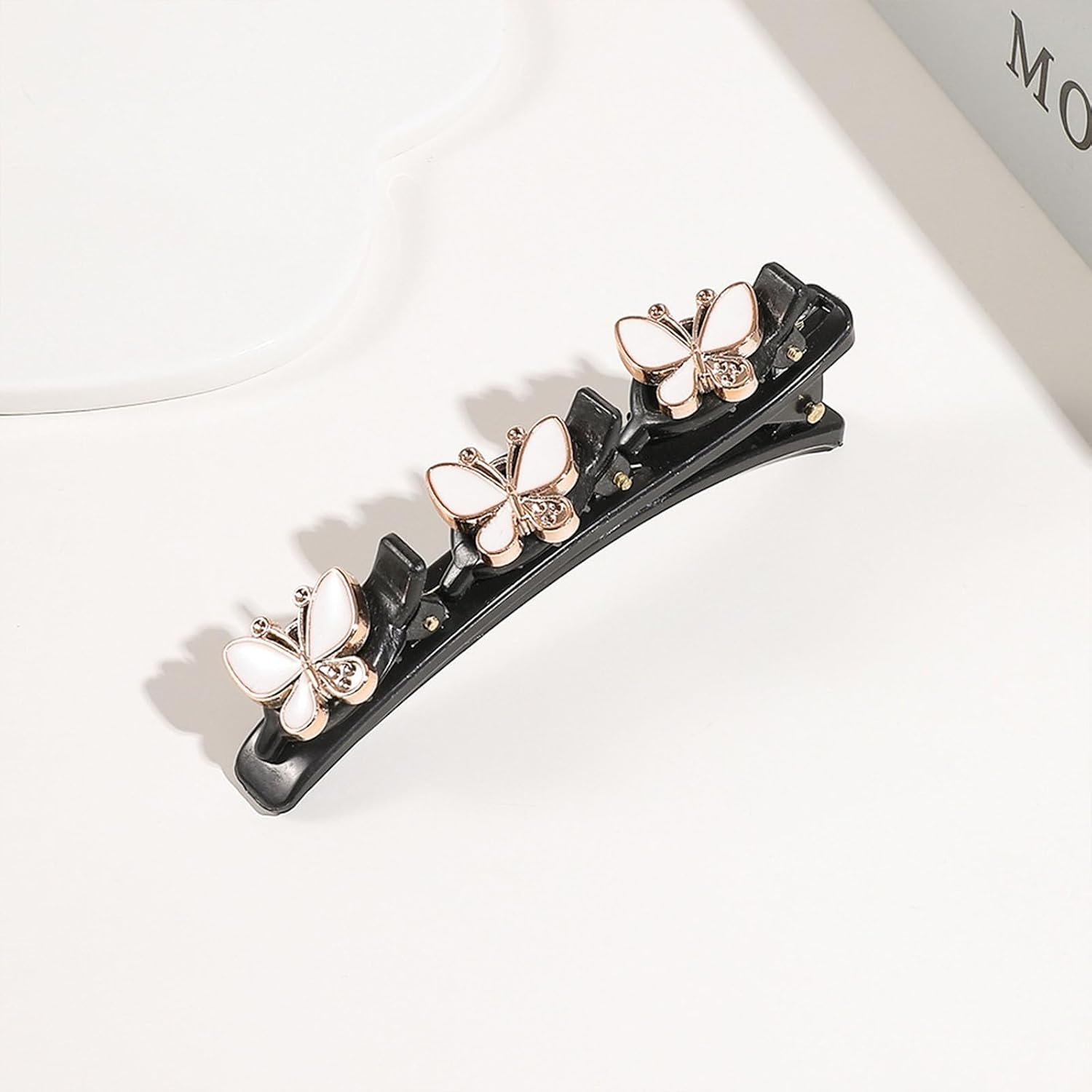 Braided Hair Clips with Sparkling Crystal Stone and 3 Small Clips Beaded Hairpin Duck Bill Clip Braided Hair Clip with Rhinestones for Women as a Gift (Style: D) image number 6