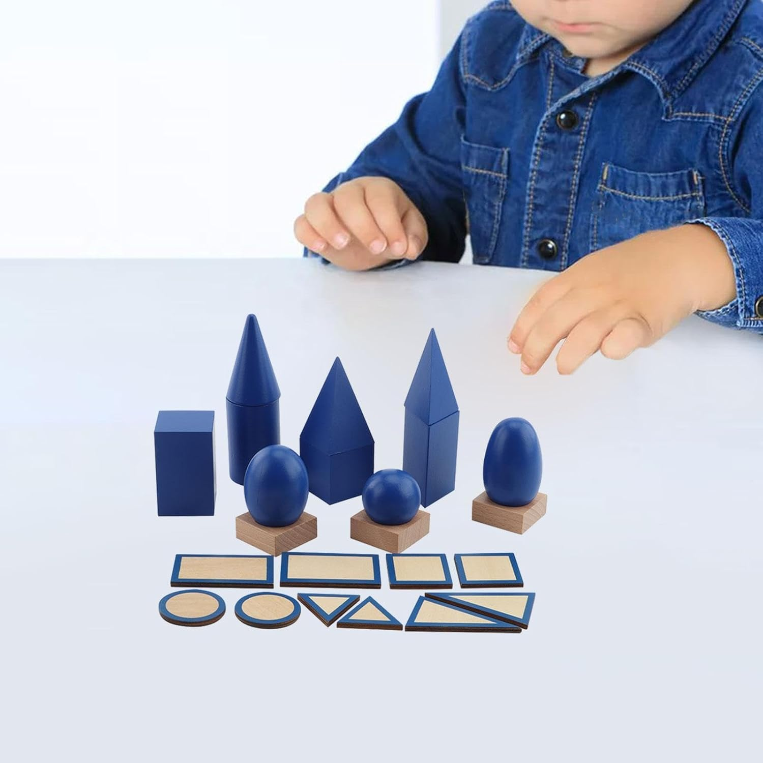 Shape Geometric Solids Wooden Geometric Shape Developmental Cylinders Math Game Sensory Toy Blocks for Boys and Girls image number 2