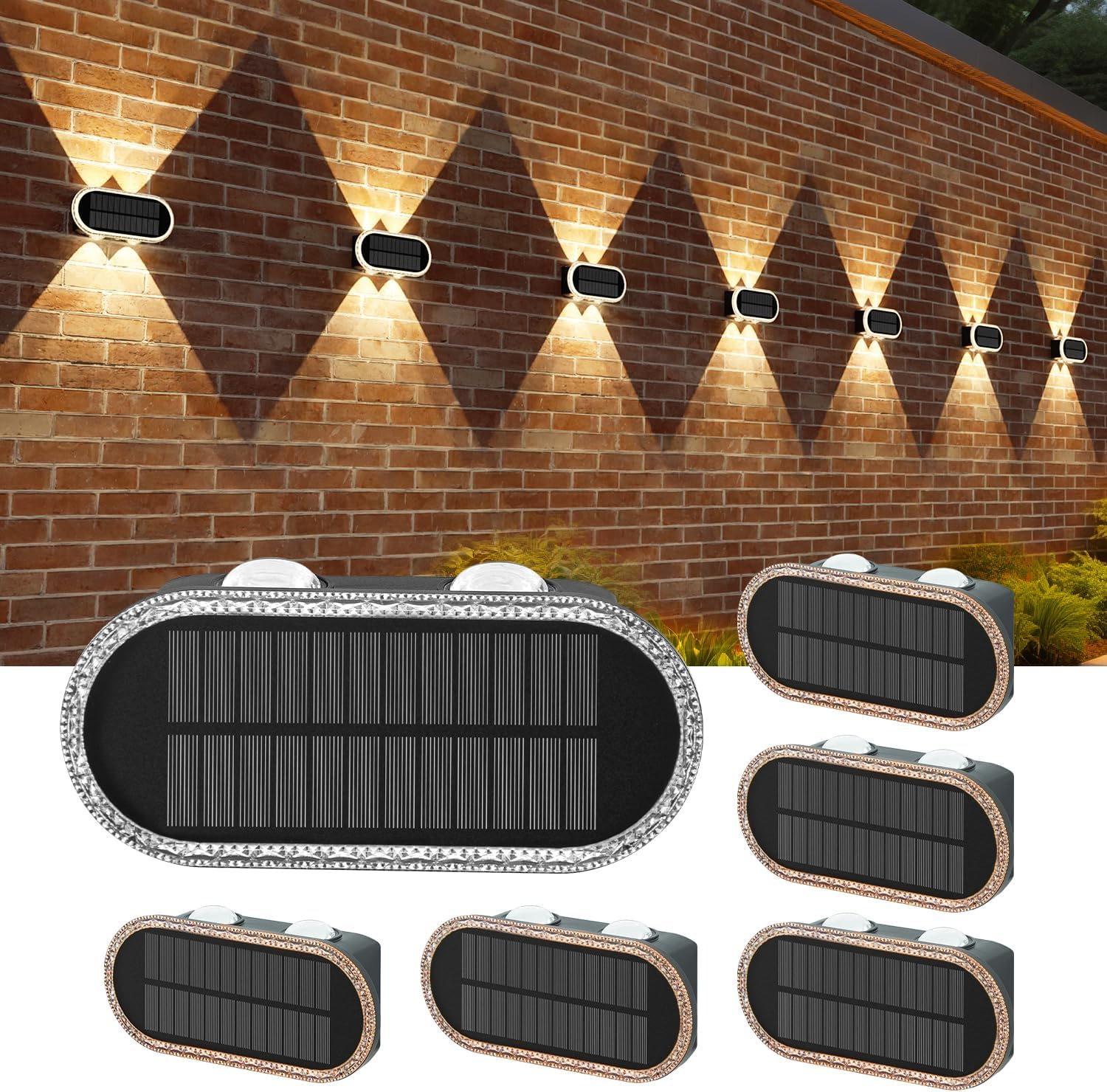 Solar Wall Light Outdoor Set of 6 Solar Wall Lights Outdoor up down 3000 K / 4000 K / 6000 K Fence Lighting Solar IP65 Waterproof for Garden Garage Patio image number 5