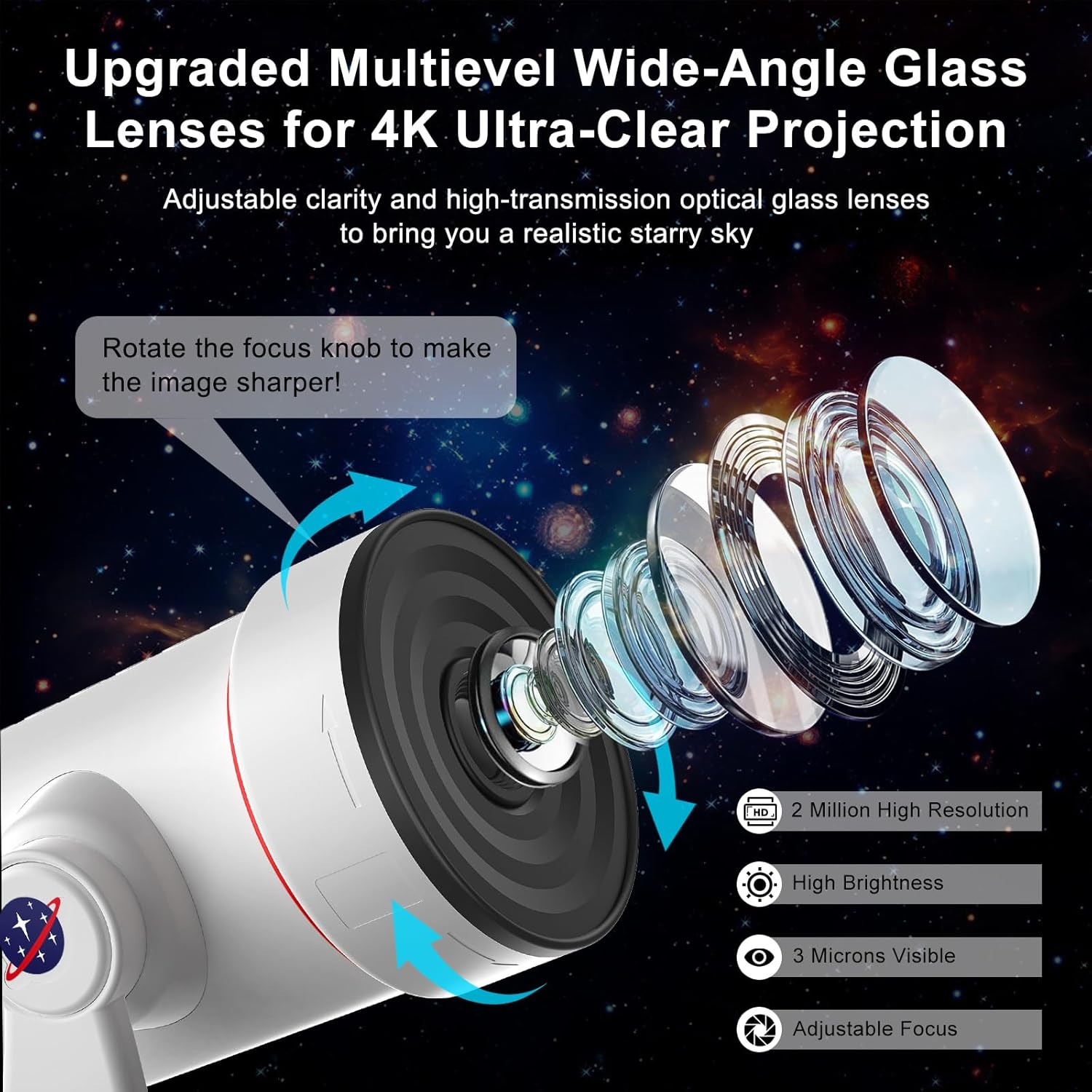 Galaxy Projector,4K HD Realistic Star Planetarium Projector with 10 Film Discs, 360&deg; Rotatable Space Solar System Ceiling Projec-Tor with Timer & 8 Color Lights for Kid Room Decor (White) image number 5