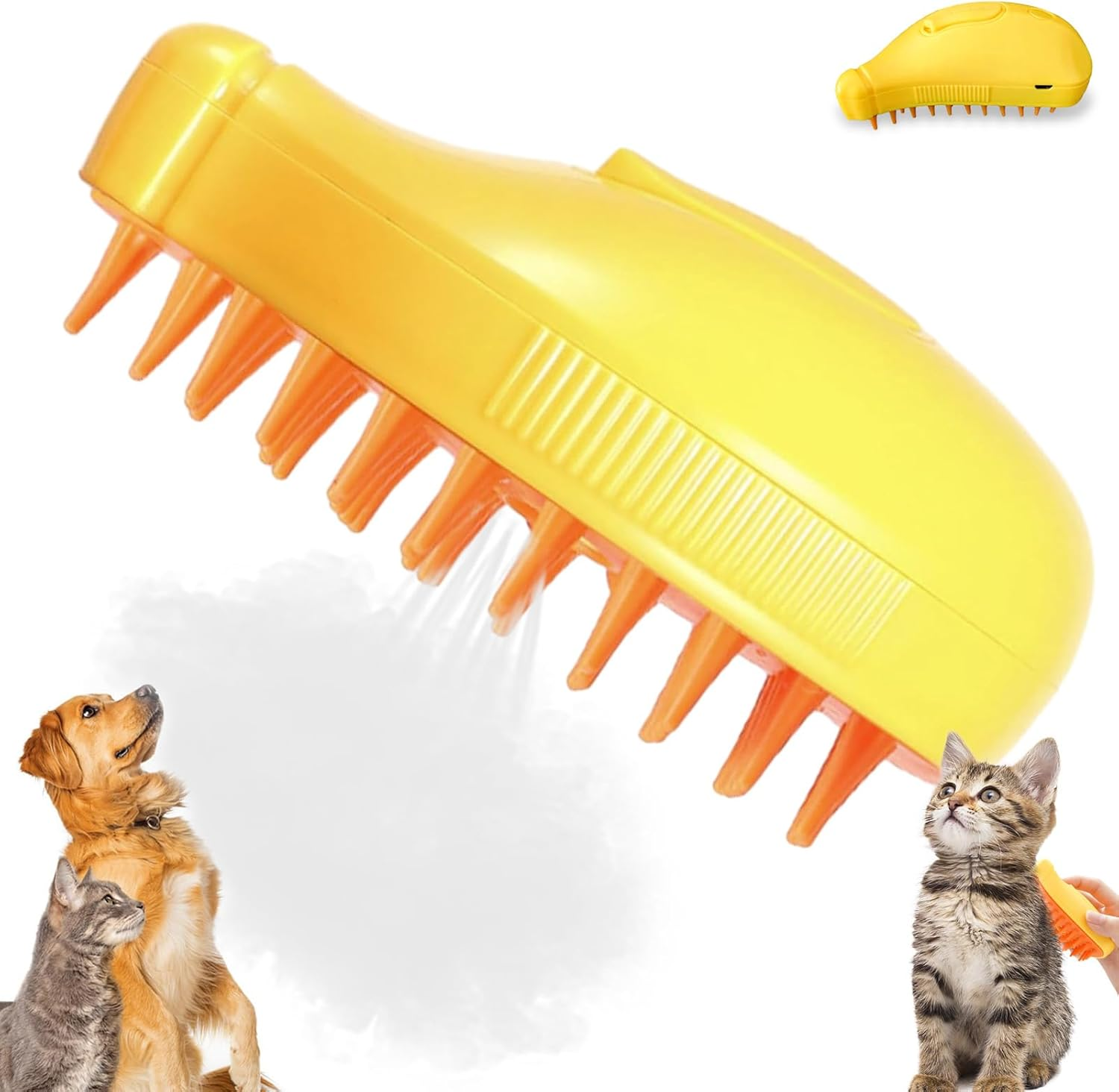 Pack of 2 Pet Cat Brush, Dog Brush, 3-In-1 Steamy Cat Brush, Self-Cleaning Slicker Brush, Removes Loose Undercoat, for Cats, Dogs, Massage, Self-Cleaning