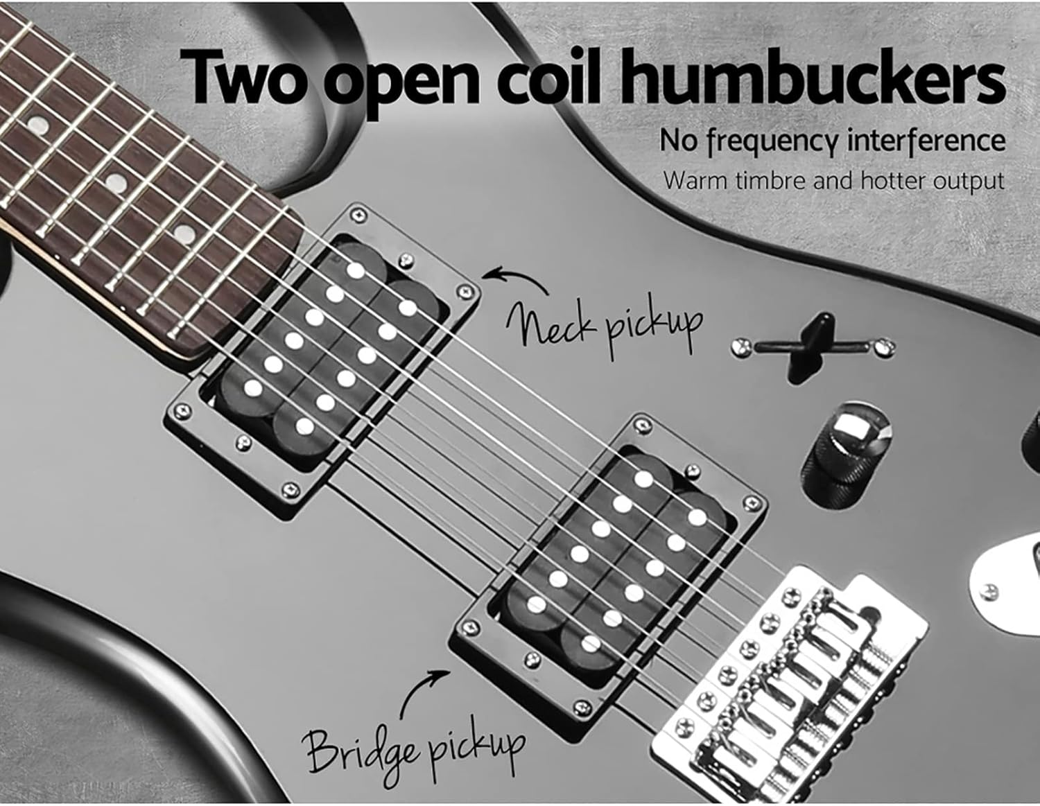 Alpha Electric Guitar Music String Instrument Rock W/Carry Bag, 3M Cable, Whammy Bar - Glossy Black image number 5