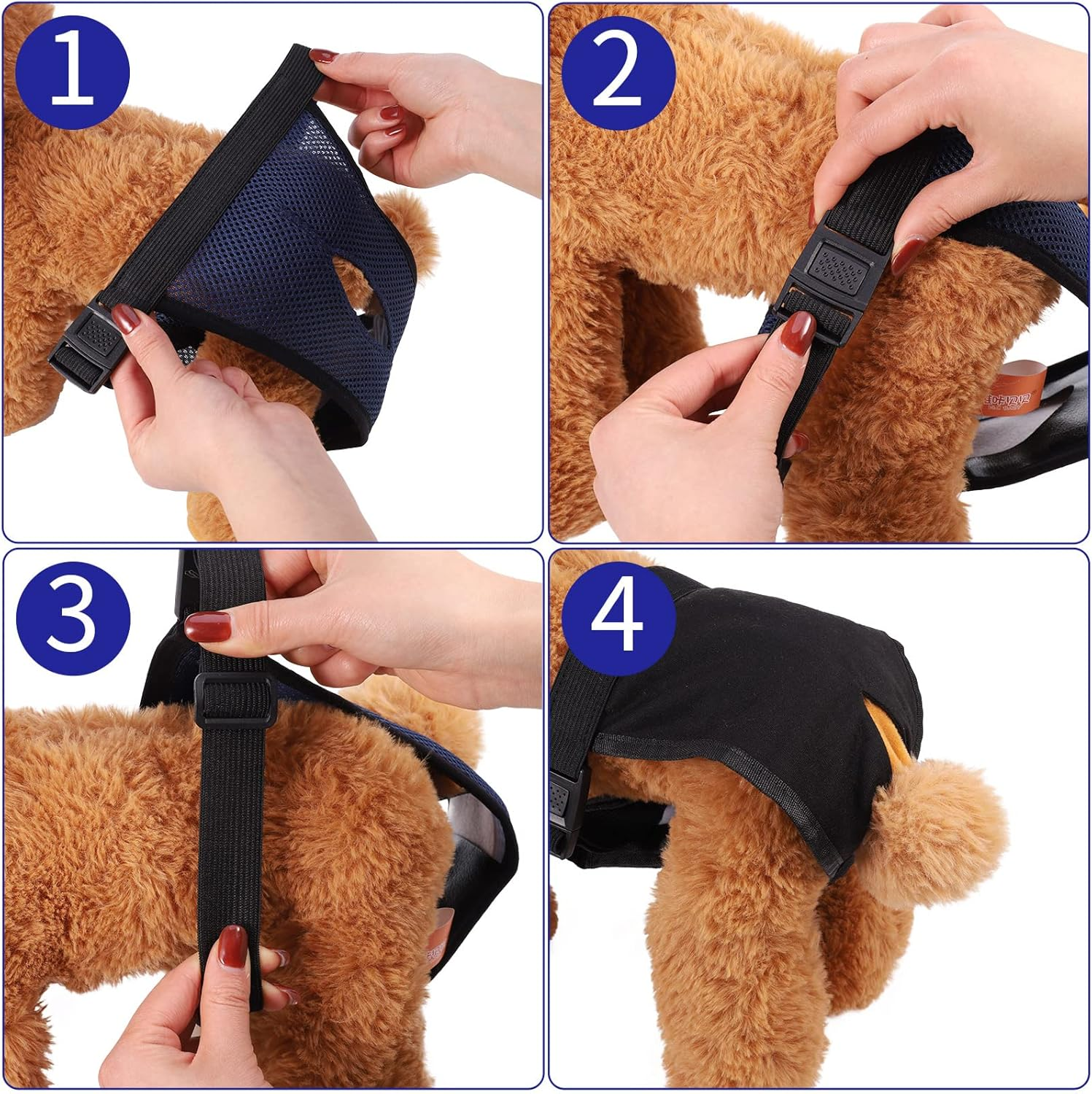 2 Pack Dog Sanitary Nappies Dog Underwear, Washable Wraps Panties for Female Pets, Dog Menstruation Underwear Dog Sanitary Nappies Period Underpants for Small Medium Large Dog image number 3