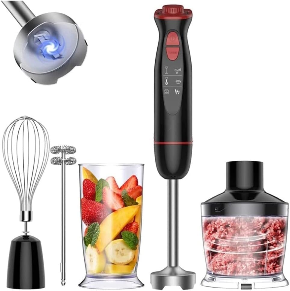Upgraded Immersion Blender Handheld, 1100W 12-Speed 5 in 1 Hand Mixer Stick Blender with 304 Stainless Steel Blade,Food Processor,Beaker,Egg Whisk&Milk Frother,Non-Bpa,Pur&eacute;e Baby Smoothie (5 in 1)