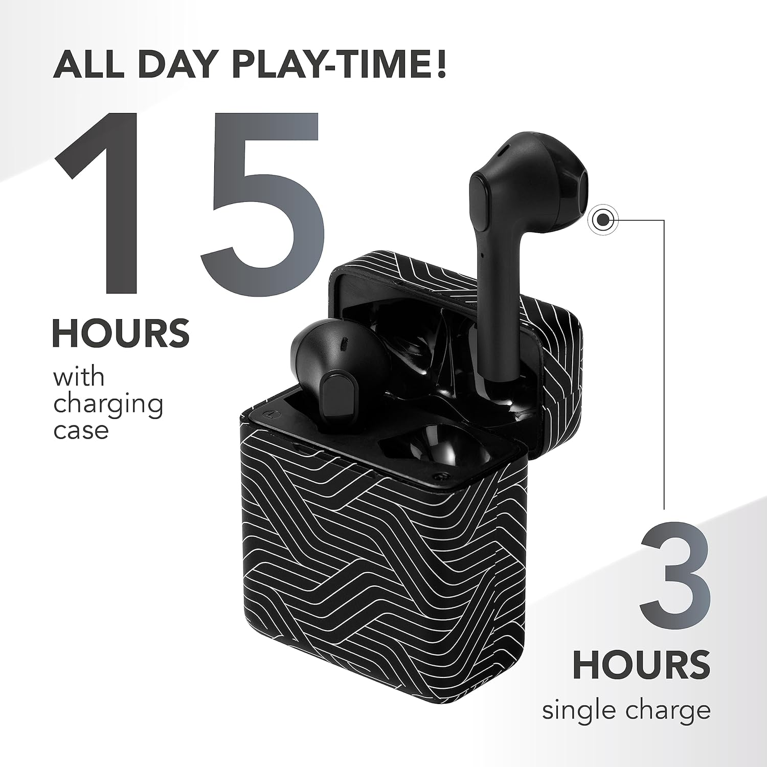 Music Sound Bluetooth Headphones Wireless Capsule in Ear | Wireless Bluetooth Headphones for Smartphones with 5X Charging Box - 3 Hours Autonomy - Built-In Microphone - Pattern Black Lines - Arazzo image number 3