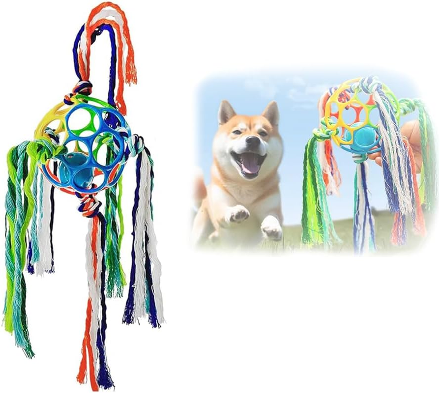 1 PCS Dog Training Ball on Rope with Squeaky Ball,Durable Bell Balls on Rope,6 Colorful Strap Tug of War Dog Toy,Pet Indoor Outdoor Fetch Training Chew Toy,For Puppies Small and Medium Dogs image number 2