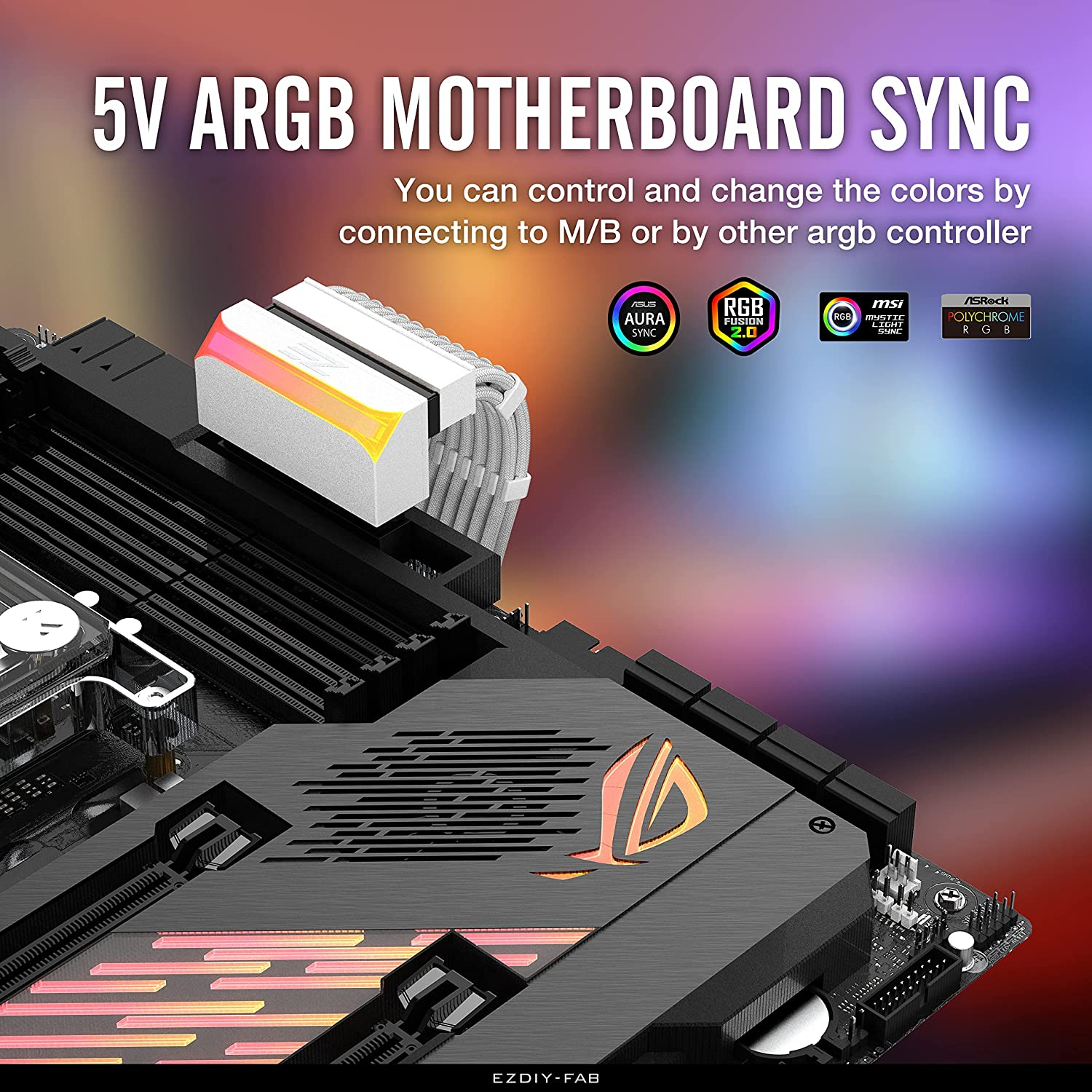 EZDIY-FAB ATX 24-Pin 90 Degree Power Connector Adapter 5V 3 Pin ARGB Rainbow Female to Male Power Adapter for Computer Motherboard ATX Power Supply- White-1 Pack image number 3