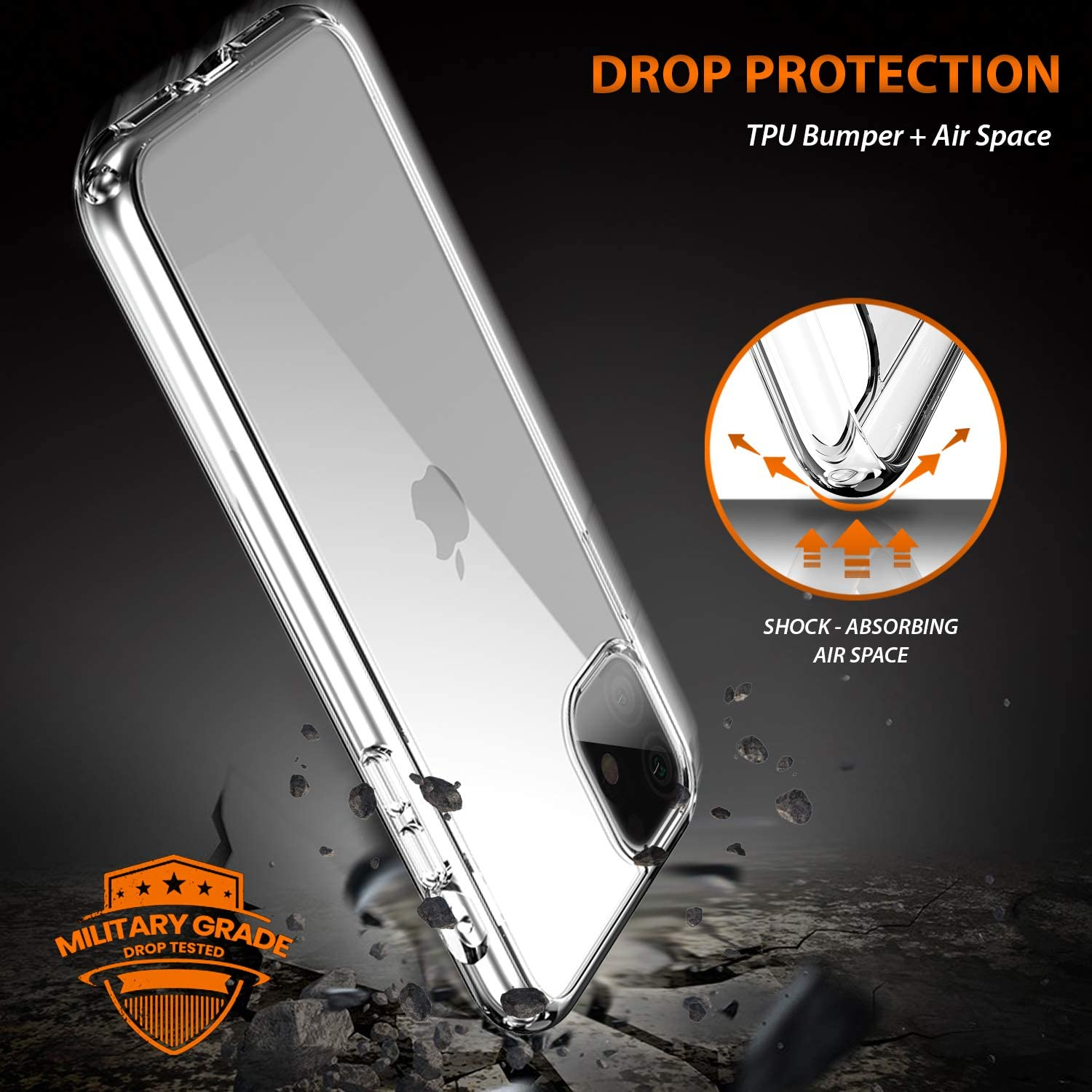 ZUSLAB Tough Fusion Case Compatible with Apple Iphone 11 Shock Absorption Rubber Bumper Protective Case Transparent Hard Back Clear Cover - Clear image number 3