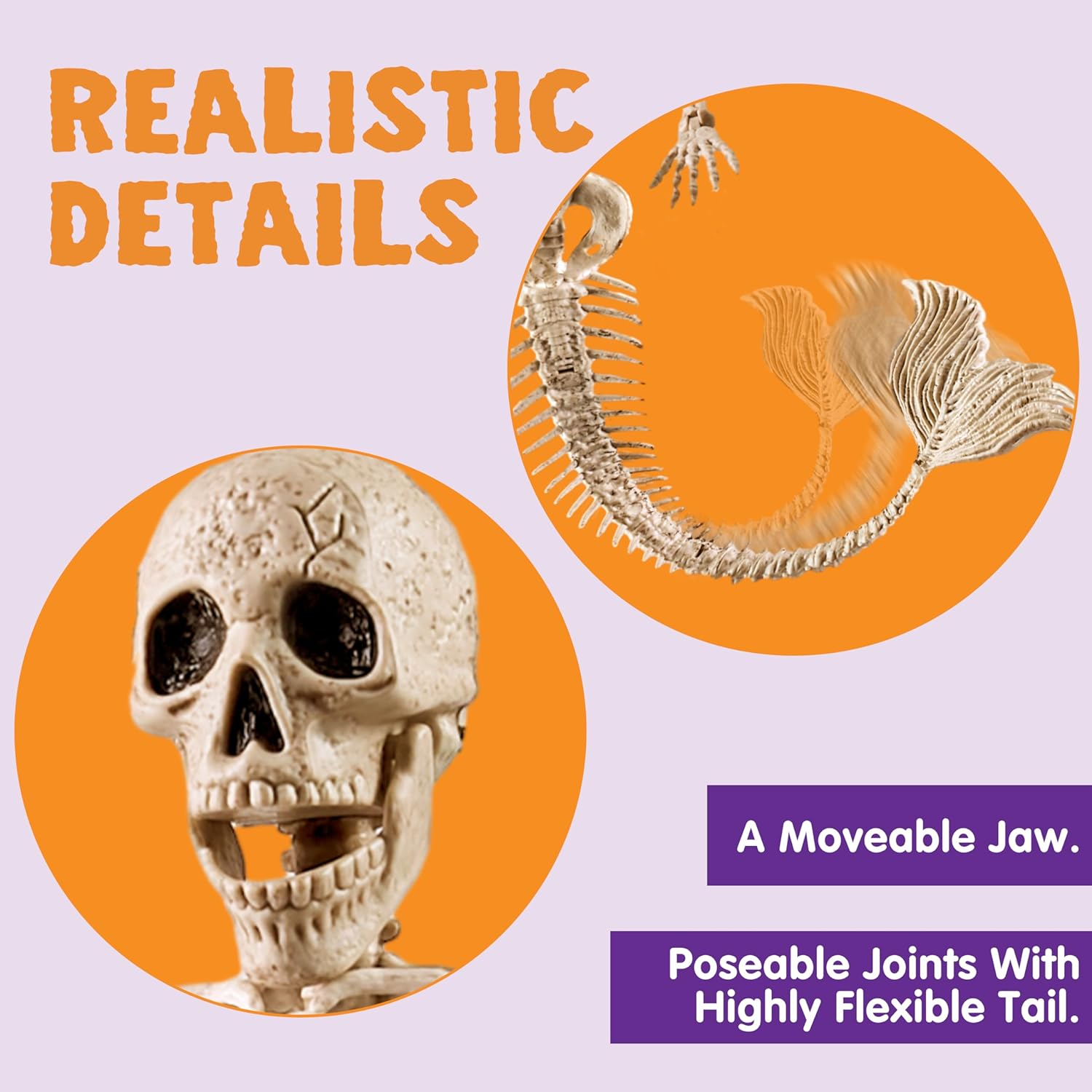 JOYIN 4 PCS 20&rdquo; Halloween Mermaid Skeleton Plastic Bones with Posable Joints for Photo Props Decorations, Trick or Treat Decor, Spooky Scene Party Favors image number 5