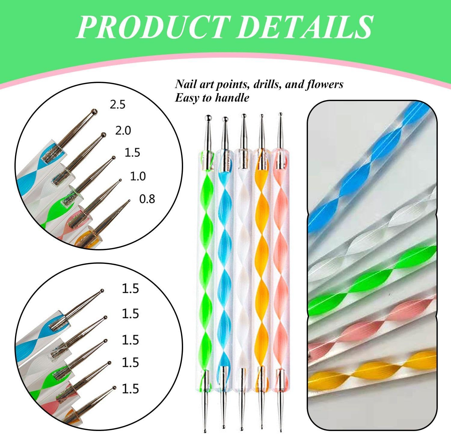 Pack of 10 Nail Art Tools, DIY Nail Art Accessories, Multifunctional Nail Art Tools, Double Sided Silicone Nail Art Pen image number 4