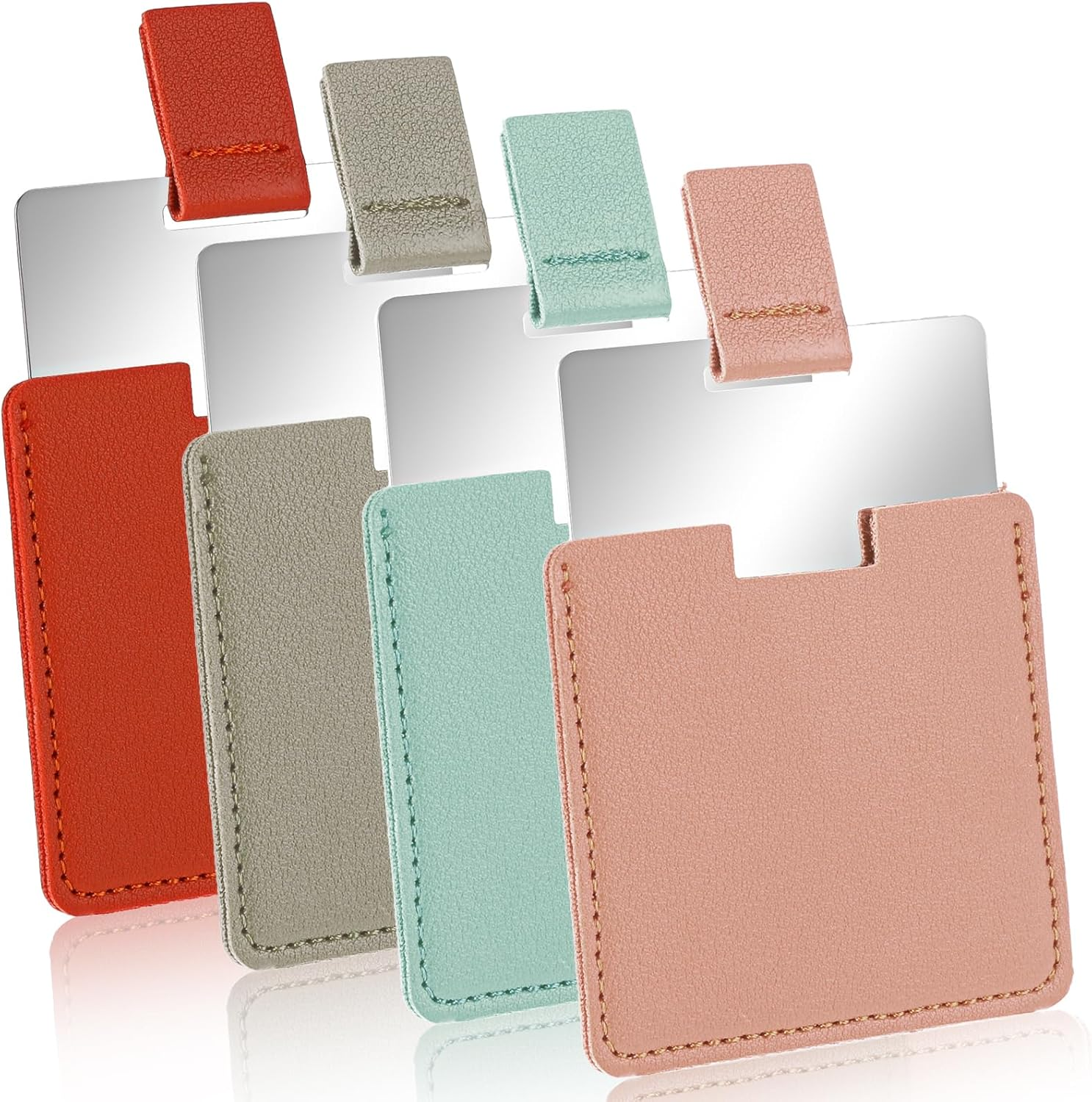 Pack of 4 Stainless Steel Compact Mirrors, Travel Mirrors, 6.5 X 7 Cm, Small Hand Mirror, Includes Protective Cover, Small Mirror Made of Polished Metal, Cosmetic Mirror, Make-Up Mirror, Ultra Thin