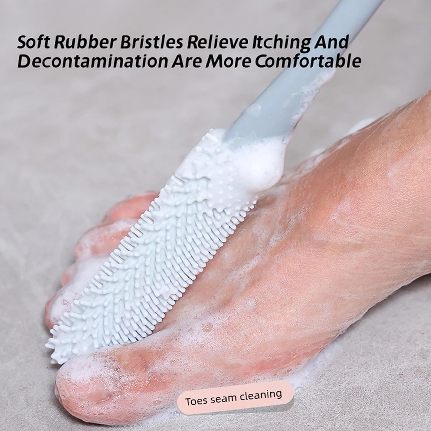 2 Pack Toe Cleaning Brush,Silicone Foot Scrubber for Shower with Long Handle Soft Cleaning Bath Brush Feet Cleaner Scrub Foot Care for Seniors,Elderly, Men and Women (Grey, One Size) image number 1