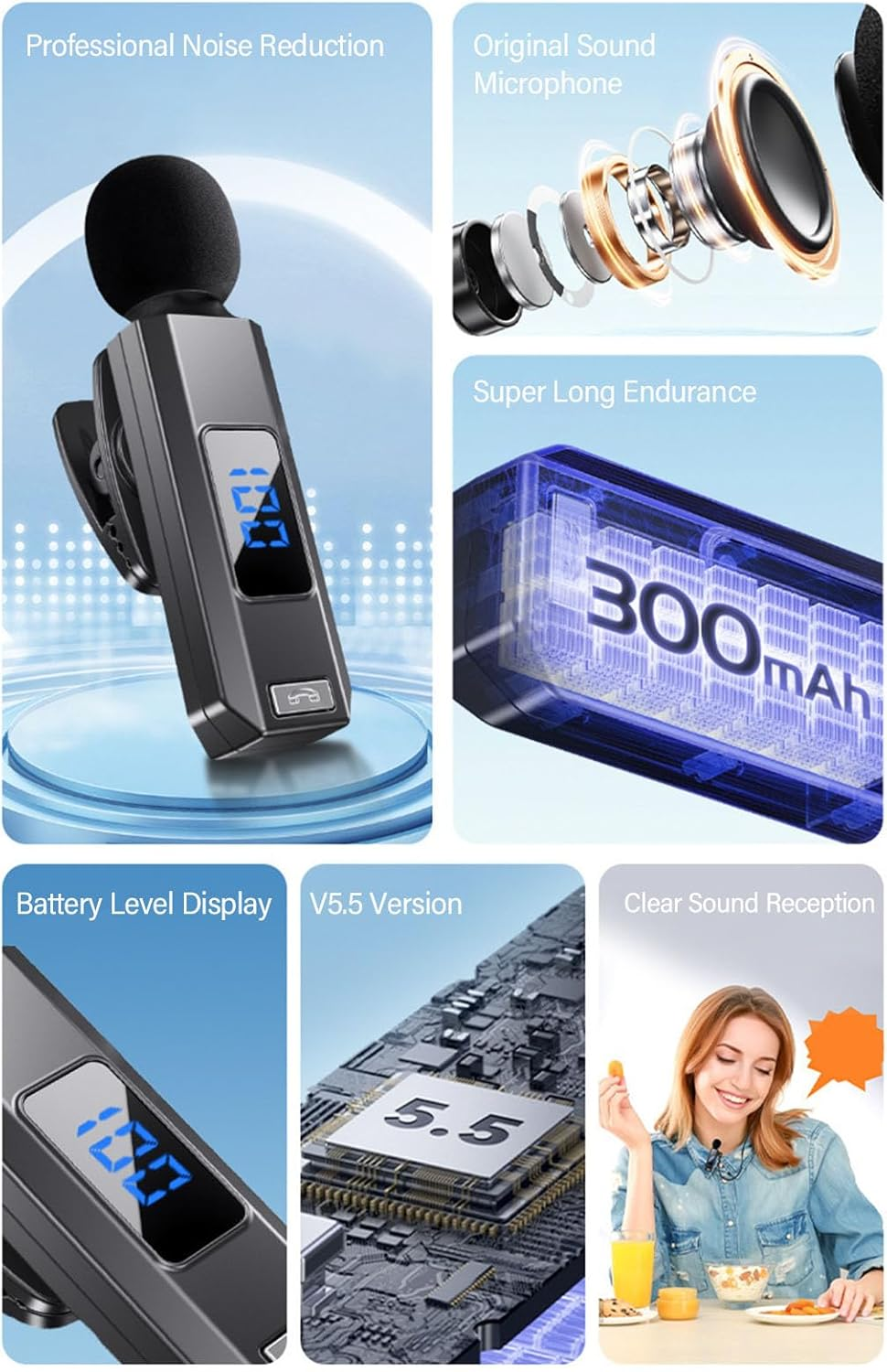 Diyeeni 360&deg; All Directional Sound Pickup, Clear and Delicate Sound, Earphone with Lavalier Microphon, Noise Reduction, 88H Music Time, Karaoke, Live Streaming image number 3