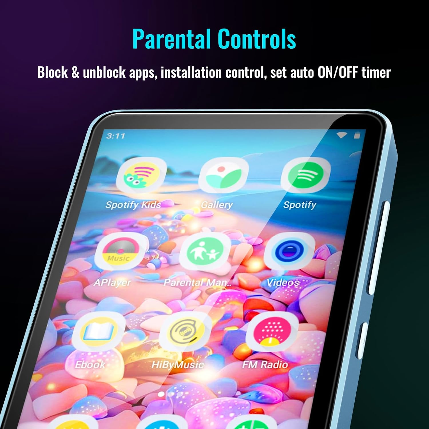 MP3 Player for Kids with Parental Controls, Spotify Kids, Spotify, Audible, Amazon Music, Libby, 4.0&rdquo; IPS MP4 Music Player up to 512GB (Blue) image number 3