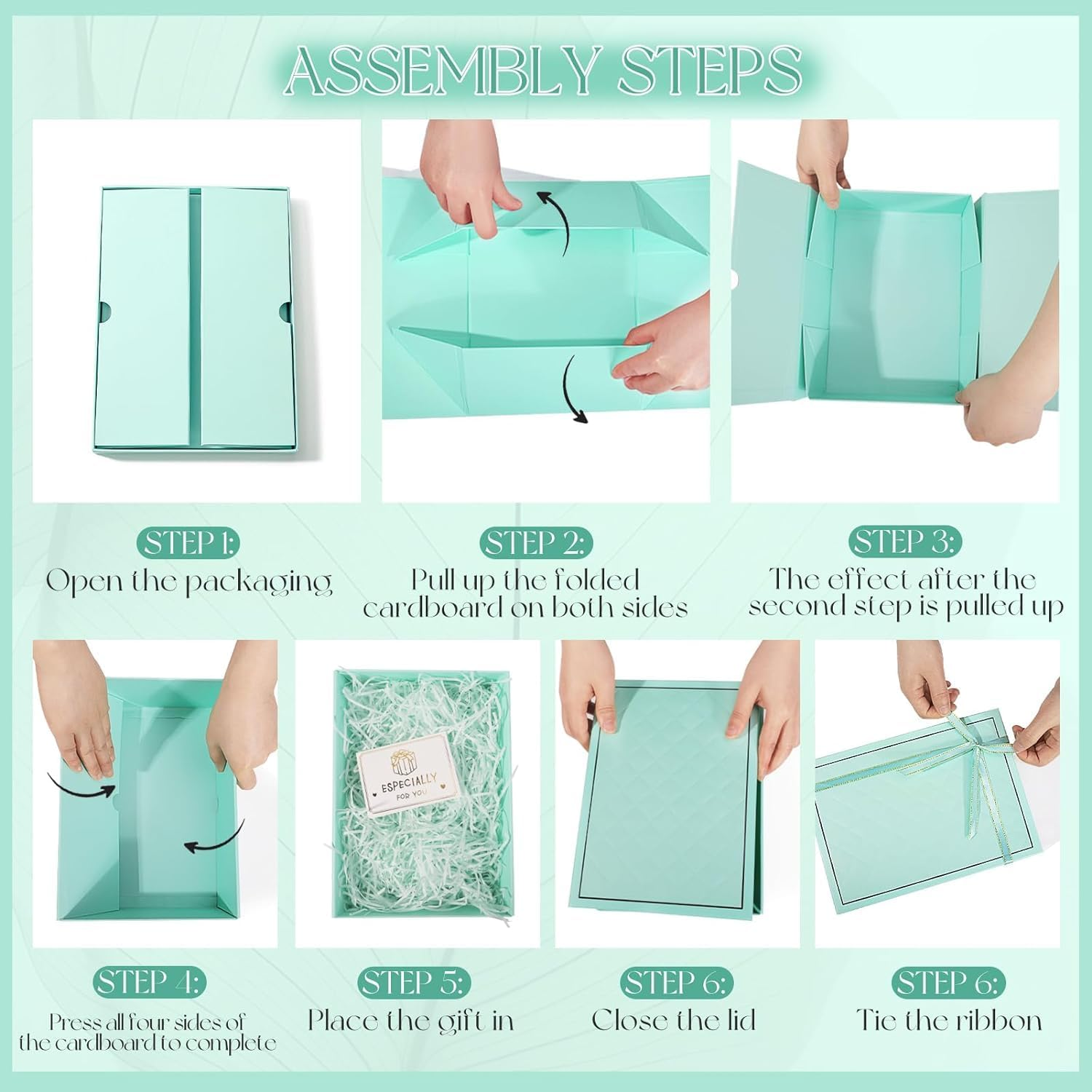 OSYLICT Gift Boxes with Lids,9.8 * 7 * 3.3 Inches with Card, Ribbon, Raffia Shredded Paper.Small Blue Gift Box for Presents,Christmas,Weddings, Birthdays,Bridesmaids. (Blue) - Pink image number 6