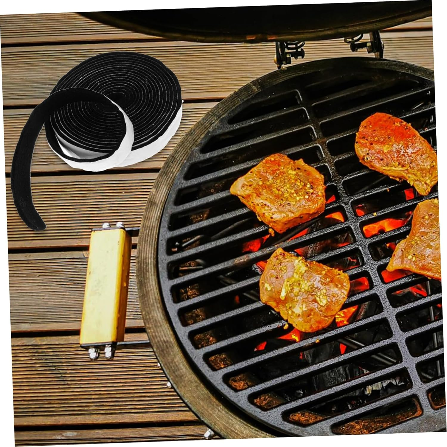 DECHOUS Black Adhesive Felt Grill Strip for Stove Burners High Temperature Insulation Gasket for BBQ Grills and Cooktops Self-Adhesive Protective Seal for Camping and Indoor Use image number 1