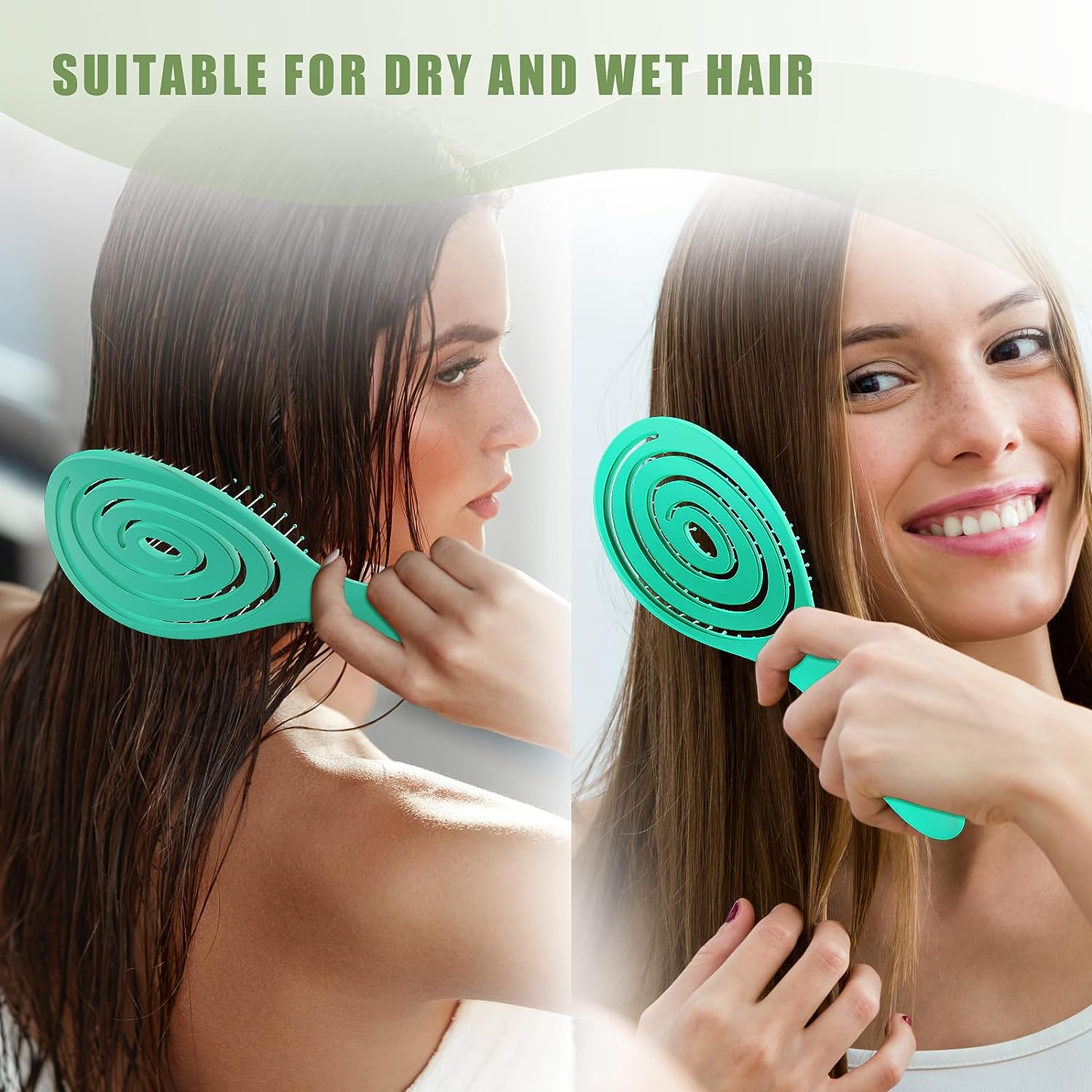 SHINLEA Detangle Hair Brush anti Tangle Hair Brush, Detangling Wet & Dry Hair Brush Spiral Hairbrush for Women, Men, Kids, Glide through Tangles for All Hair Types (Green) - Green image number 3