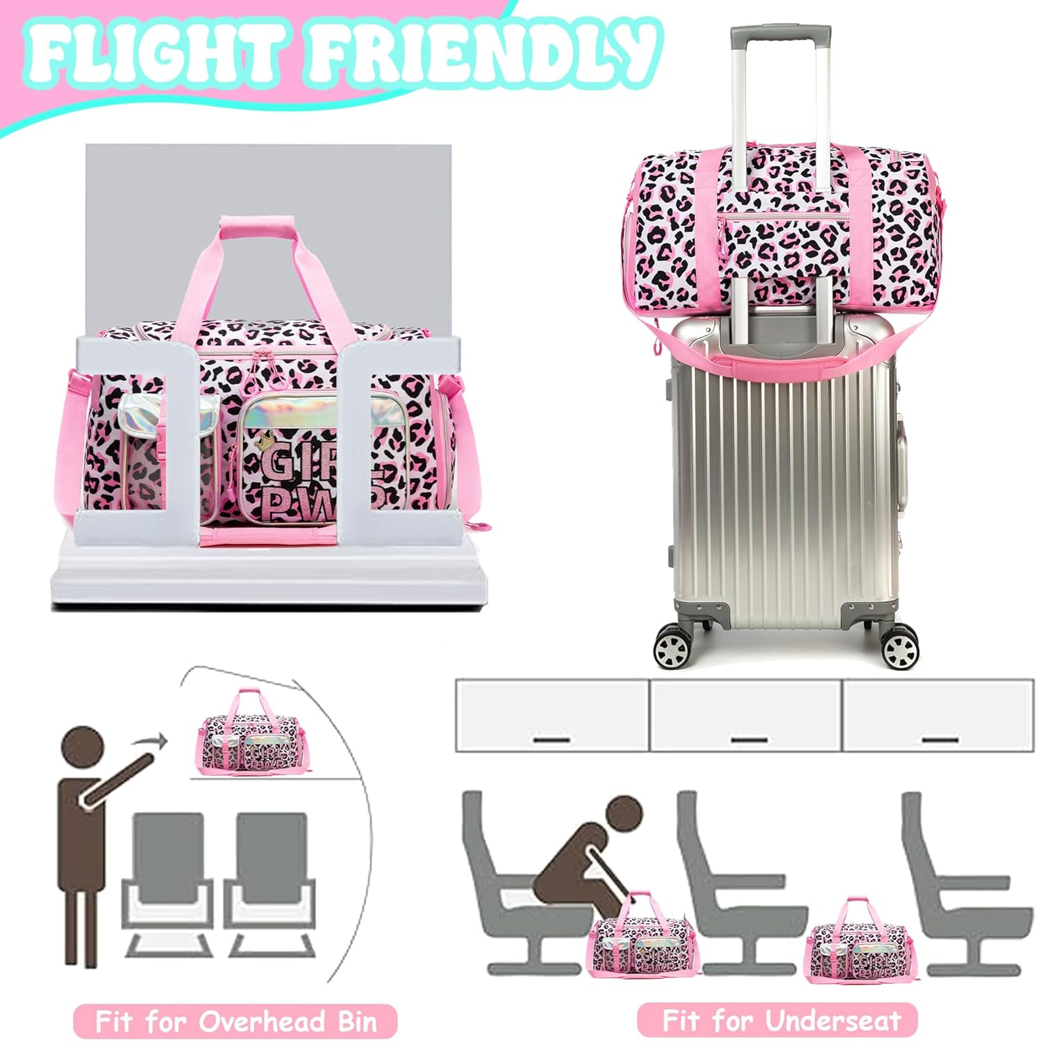 Kids Duffle Bag Girls Dance Bag for Kids Overnight Bags for Teen Girls Sports Gymnastics Bags with Shoe Compartment, S-Love Leopard, 20"X11"X8.2"
