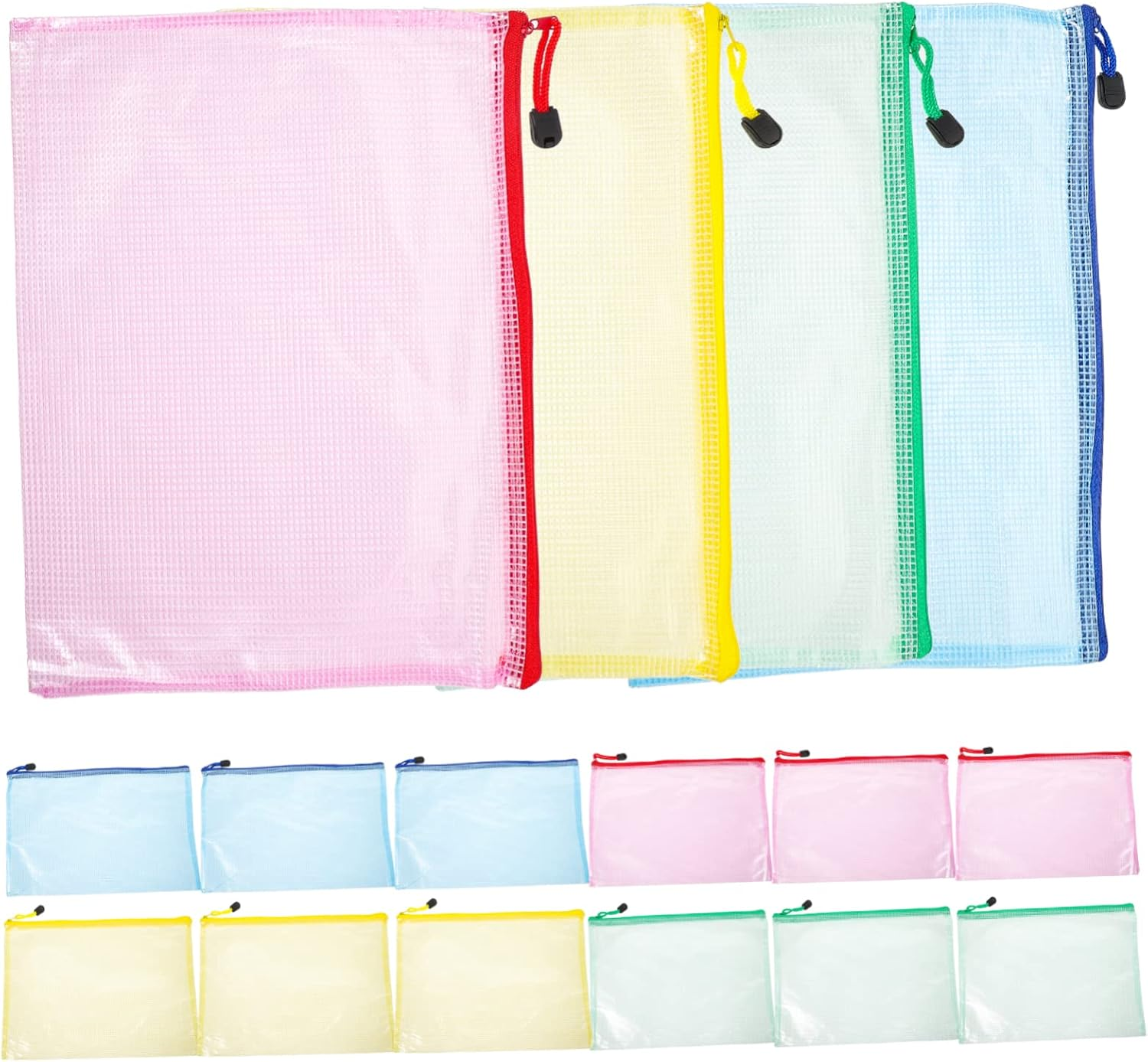 VILLFUL 12Pcs A4 Waterproof Document Pouches with Zipper, Thickened File Organizer Bags for Office and School, Multi-Color Receipt and Stationery Holders image number 4