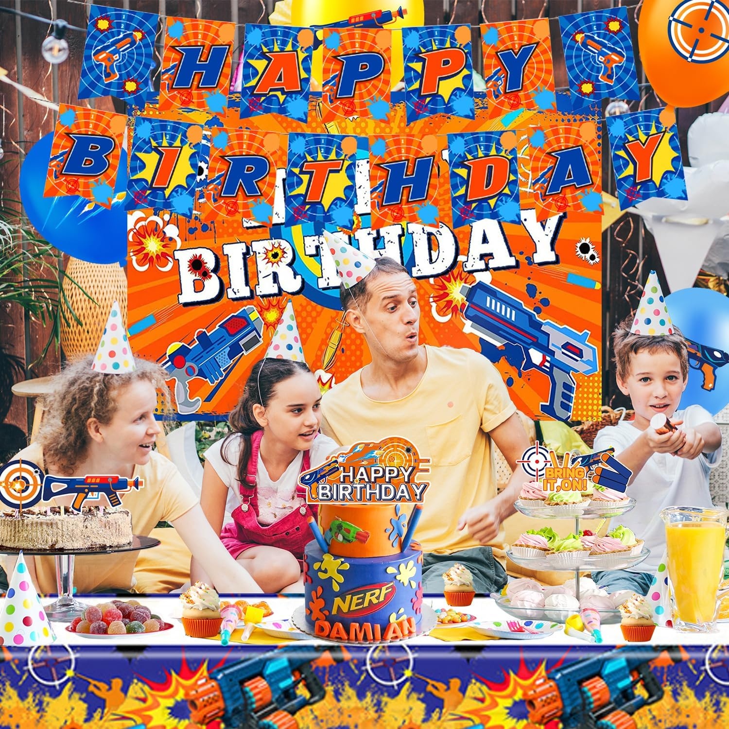 Dart War Party Decorations Supplies, 46Pcs Dart Battle Birthday Party Decorations Set Including Balloons Cupcake Topper Banner Etc Dart War Birthday Decorations image number 2