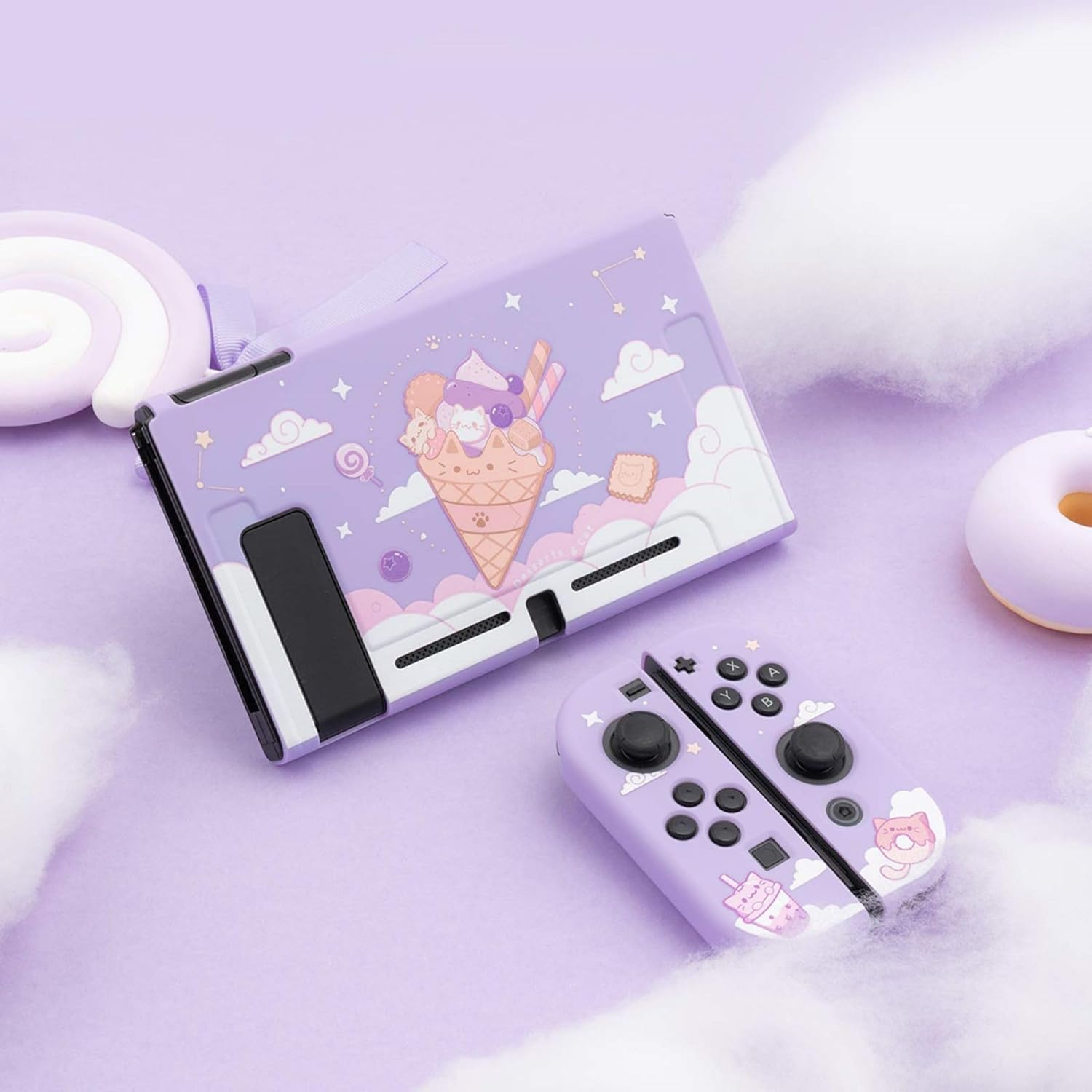 Geekshare Protective Case for Switch, Soft TPU Slim Case Cover Compatible with Switch Console and Game Console (Ice Cream Cat)
