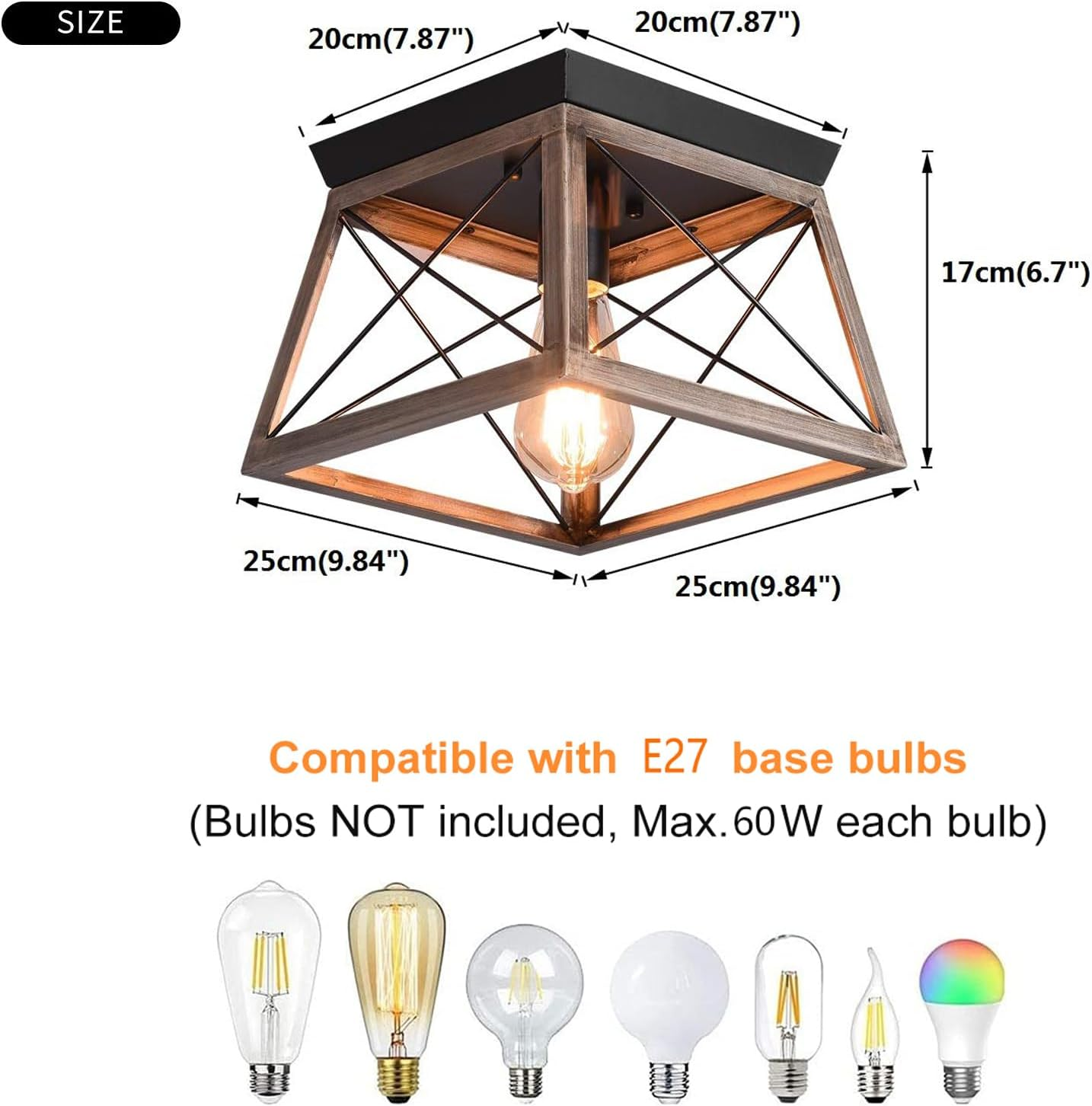 GEADI Farmhouse Chandelier, Flush Mount Ceiling Lighting, Metal Industrial Vintage Pendant Light Fixture for Entryway Hallway Foyer Kitchen Island Dining Room, E27 Base