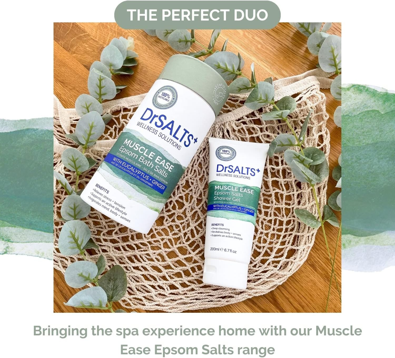 Drsalts+ Muscle Therapy Shower Gel with Epsom Salts, for Muscle Recovery with Eucalyptus and Ginger Essential Oils, 200 Ml