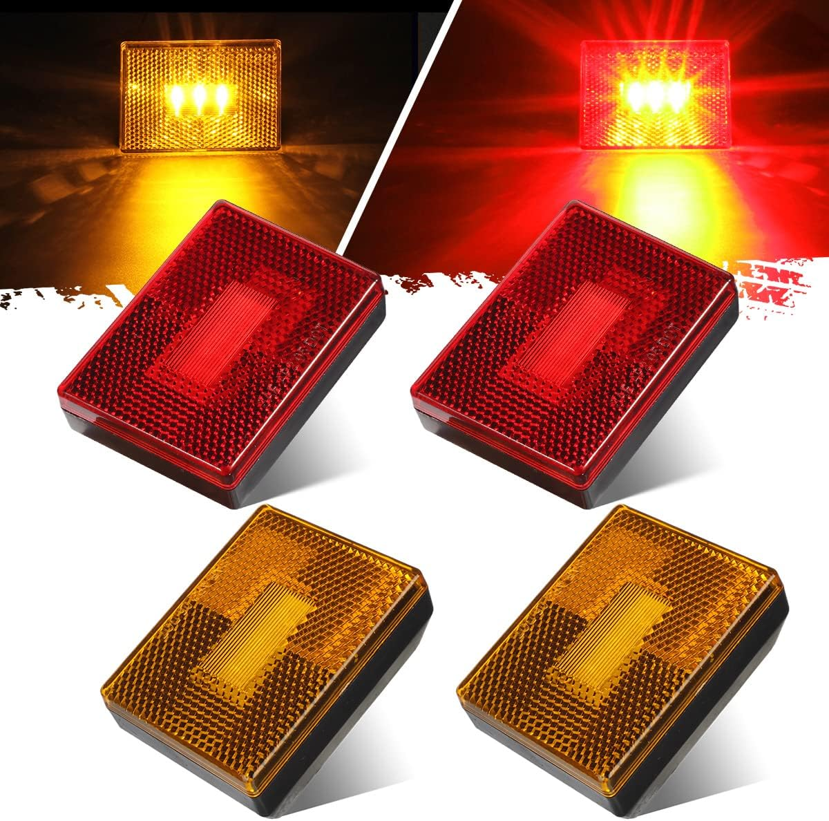 Partsam 4Pcs Trailer RV Amber Side Marker Lights W Reflex Reflector, 2-4/5" Rectangular Stud-Mount LED Clearance Lights for Utility Trailer Truck Camper