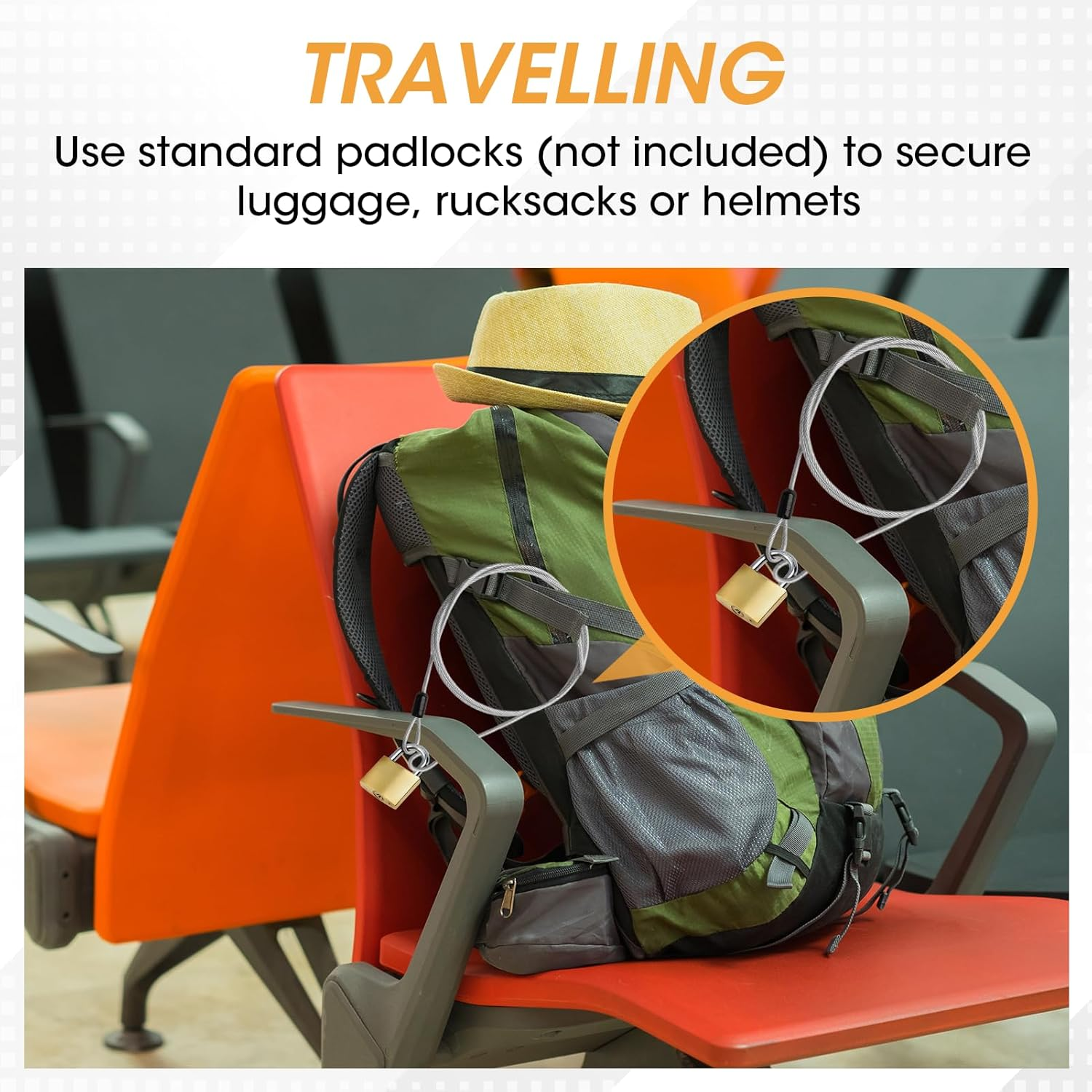 Outdoor Travel Security Cable Lock 2 Pcs (3Mm&times;100Cm/3.3Ft), Cut-Resistant Braided Steel Bike Lock with Double Loops, Anti-Theft Flexible Wire for Scooters, Luggage & Helmets &ndash; Silver & Black image number 4