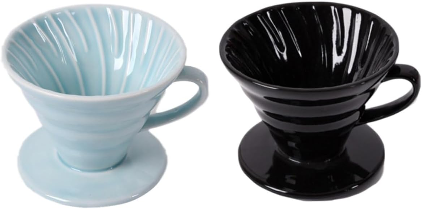 KOMBIUDA Ceramic Coffee Dripper Cone Filter Cup Spiral Groove Sky Blue 1-4 Cup Capacity Handmade Coffee Strainer Suitable for Home and Office Brewing image number 2