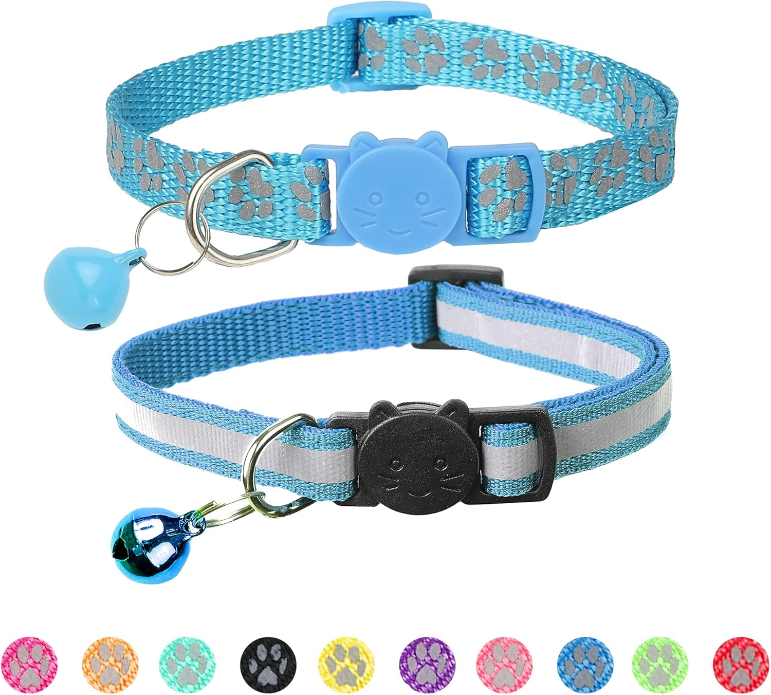 BANMODER 2 Pack Reflective Cat Collar Breakaway with Bell,Personalized Kitten Collars,Adjustable Safety Buckle Collar for Male Cats Girls & Boys (Navy Blue)
