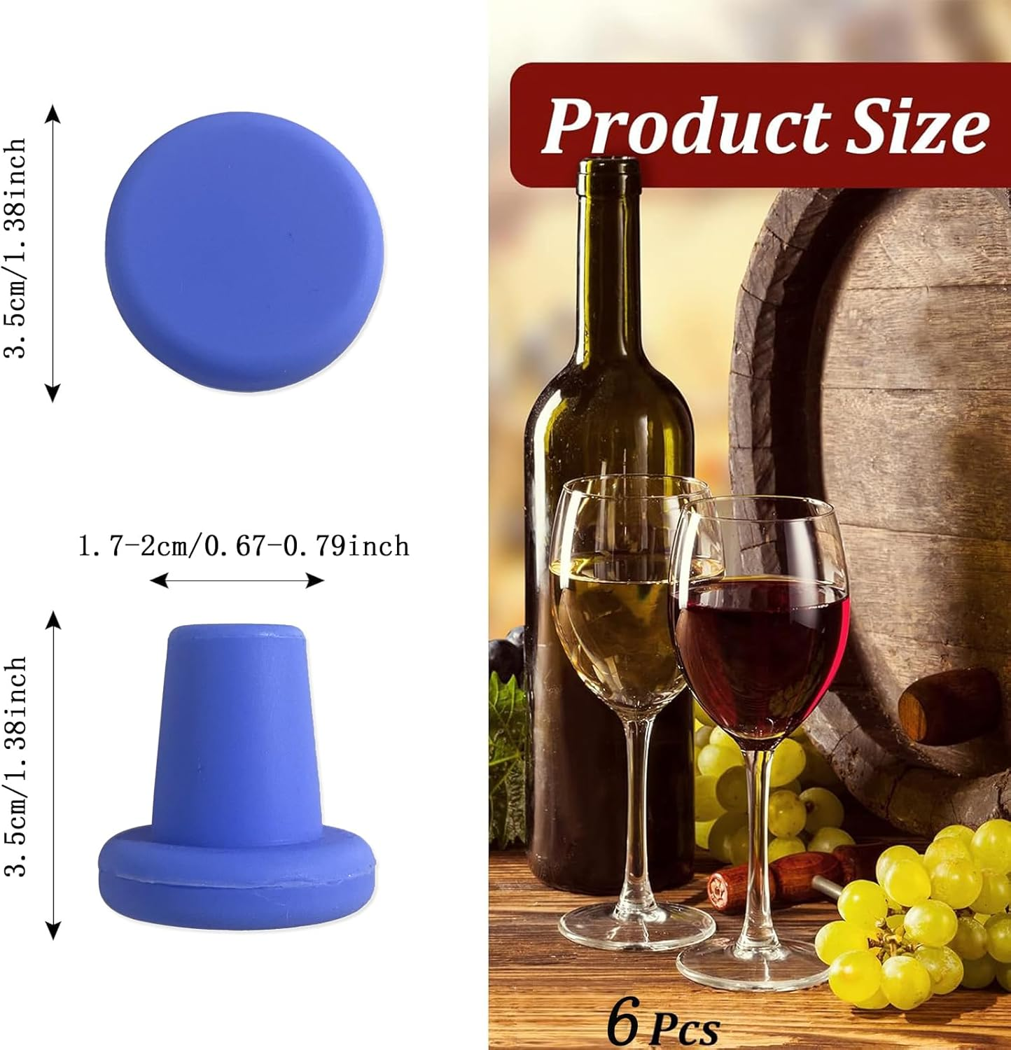Reusable Wine Bottle Stoppers,Bottle Cover with Food Grade Silicone Wine Cap Sealer Stopper Wine Preserver Wine Accessories Beverage Bottle Stoppers, 6 Pack