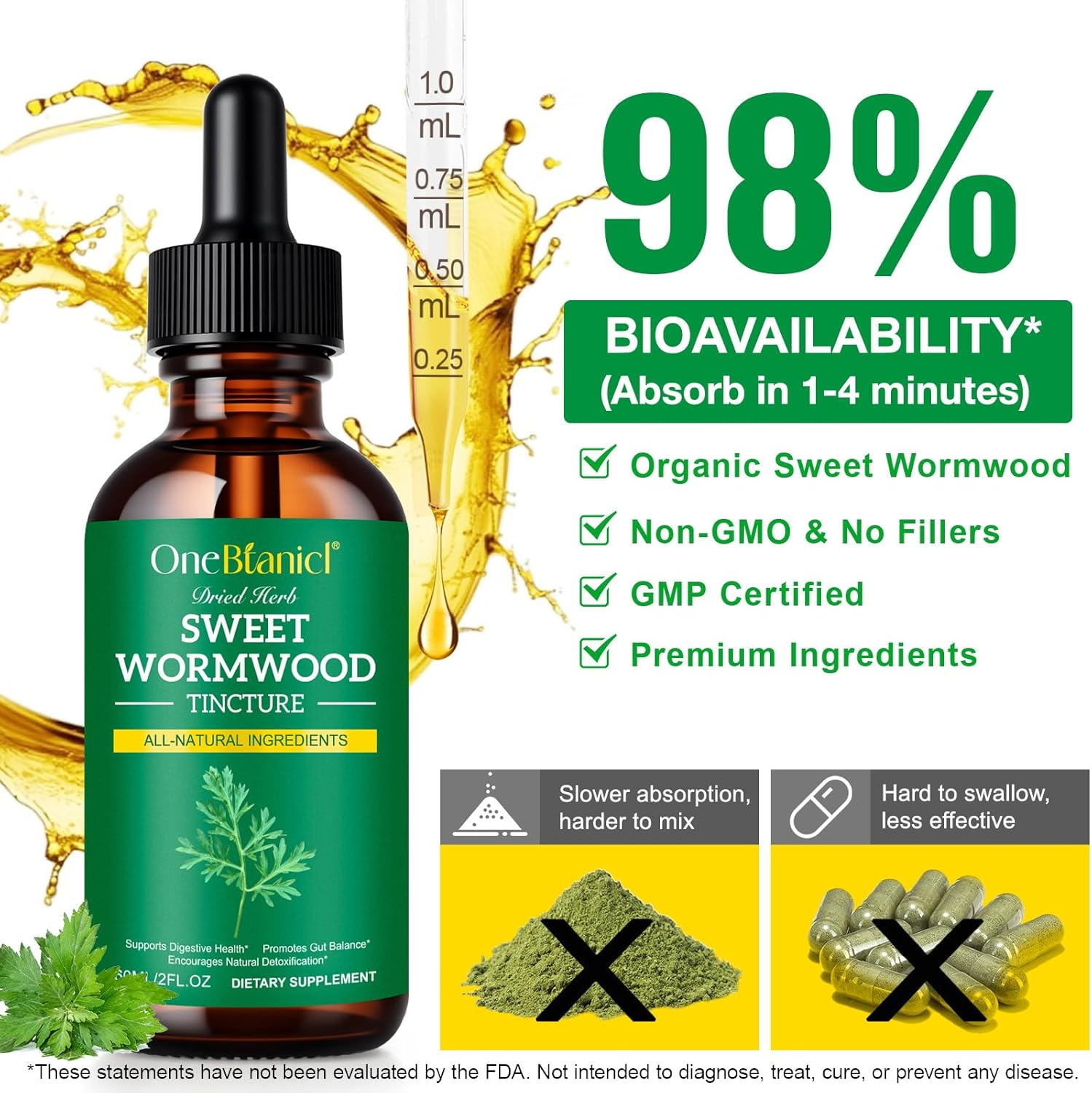 Organic Sweet Wormwood Liquid Drops 60Ml | Natural Parasite Cleanse & Gut Detox Support | Vegan & Alcohol-Free | Fast Absorption image number 1