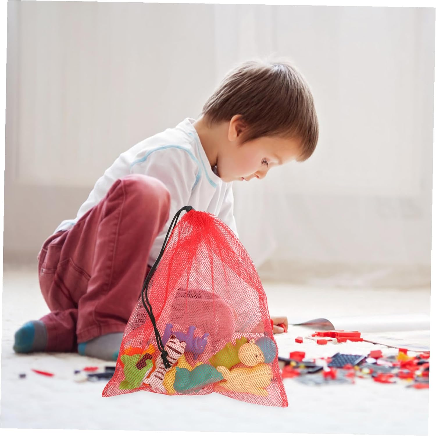 FINISPERSOO 12Pcs Mesh Drawstring Bags Small Net Storage Pouches Nylon Polyester Multi-Color Travel Laundry Organizer for Sports Gear and Toys image number 2