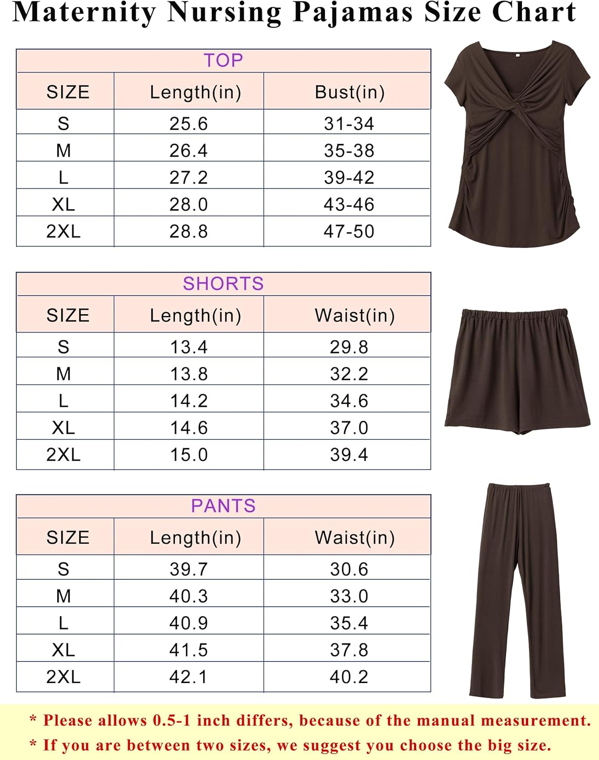 SUNNYBUY Women'S Maternity Postpartum Pajamas Set, Breastfeeding Tops，Adjustable Pregnancy Shorts & Pants 3 Piece Nursing PJS image number 4