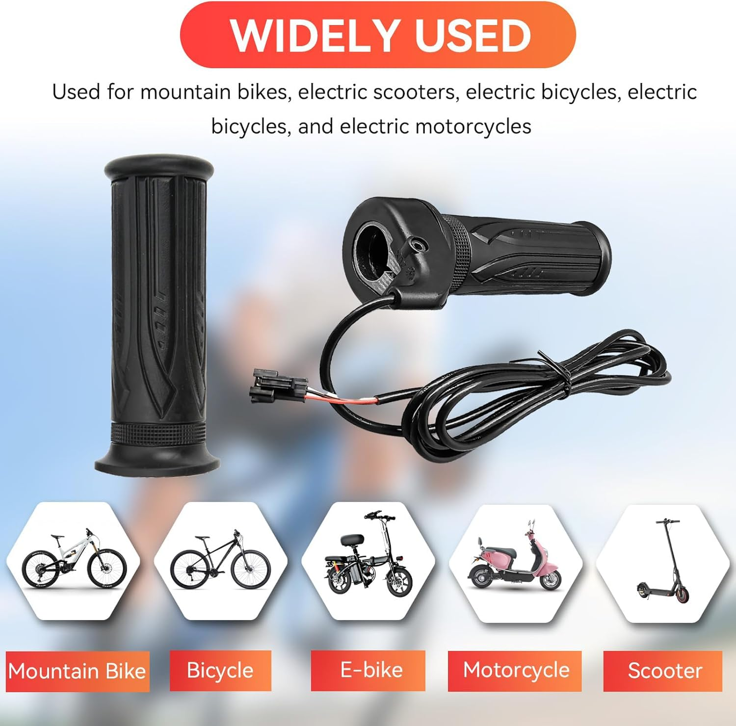 Electric Bike Accessories, 20X Full Twist Throttle,Ebike Parts for 12V 24V 36V 48V 52V 60V 72V, Right Hand Mount, 3PIN SM Plug 1Pack Black image number 2