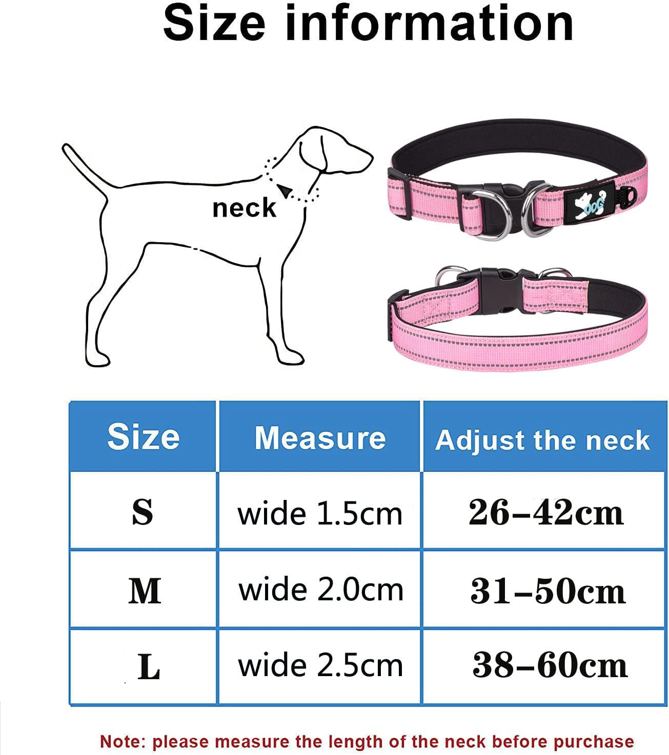 Haoyueer Padded Dog Collar Reflective Dog Collars for Small Medium Large Dogs Comfortable Soft Neoprene Adjustable Basic Dog Collars (S, Red) image number 5