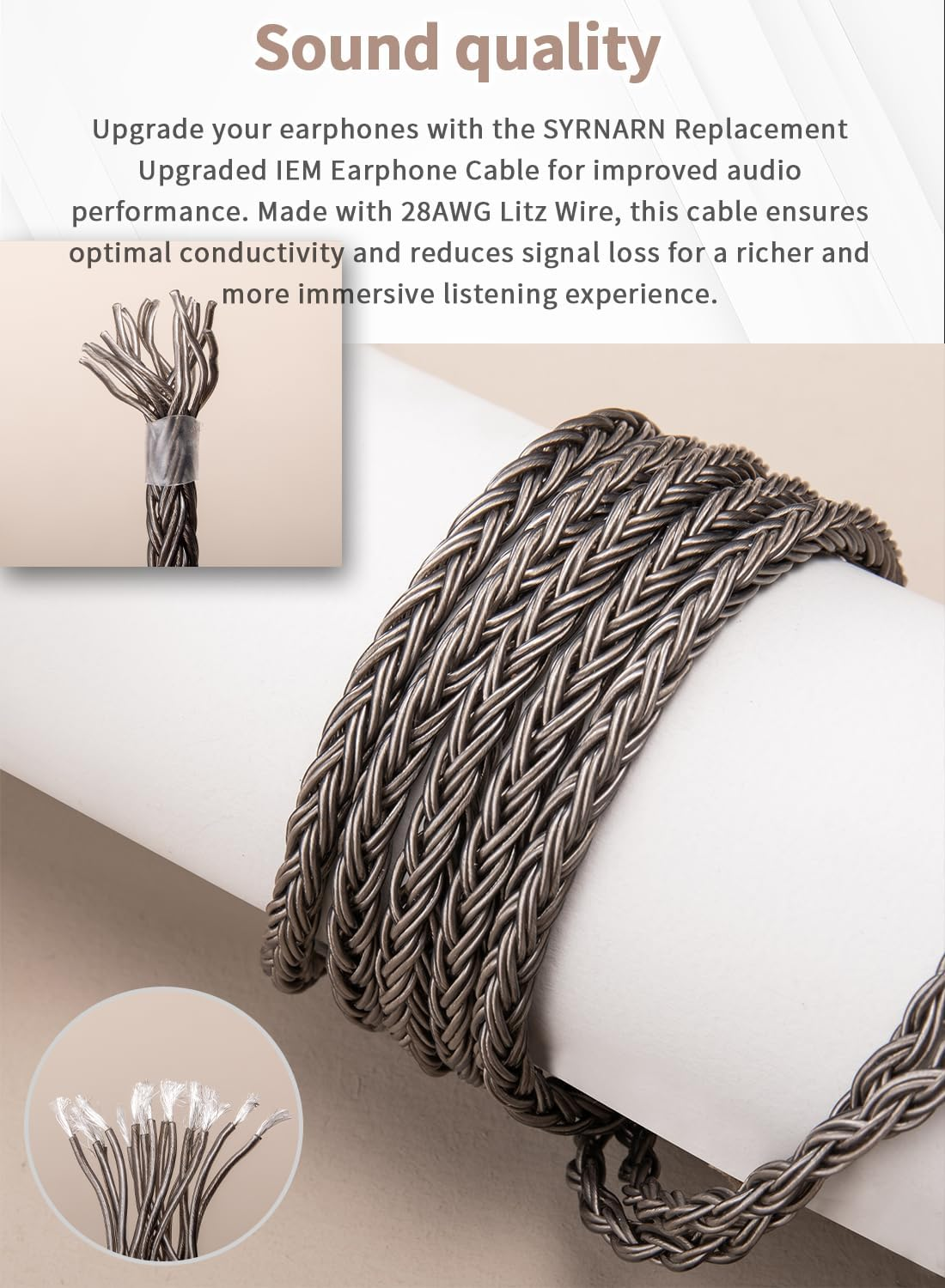 SYRNARN 4.4Mm Balanced Headphone Cable Compatible with AUDEZE LCX-X LCD-XC LCD2 LCD3 LCD4 - MEZE Empyrean, Elite, Empyrean 16 Core Replacement Cord (With 4.4Mm Balanced, 1.5Meters/5Ft) image number 2