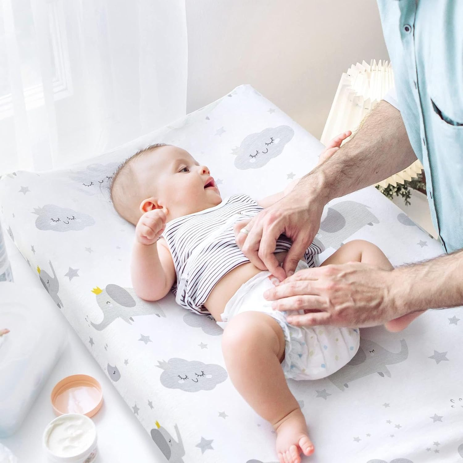 2 Pcs Changing Pad Covers Baby Diaper Changing Pad Cover Sheets Fitted Sheet Changing Mat Flexible Changing Table Pad Covers Diaper Changing Table Sheets Changing Mat Cover Changing Table Cover image number 5