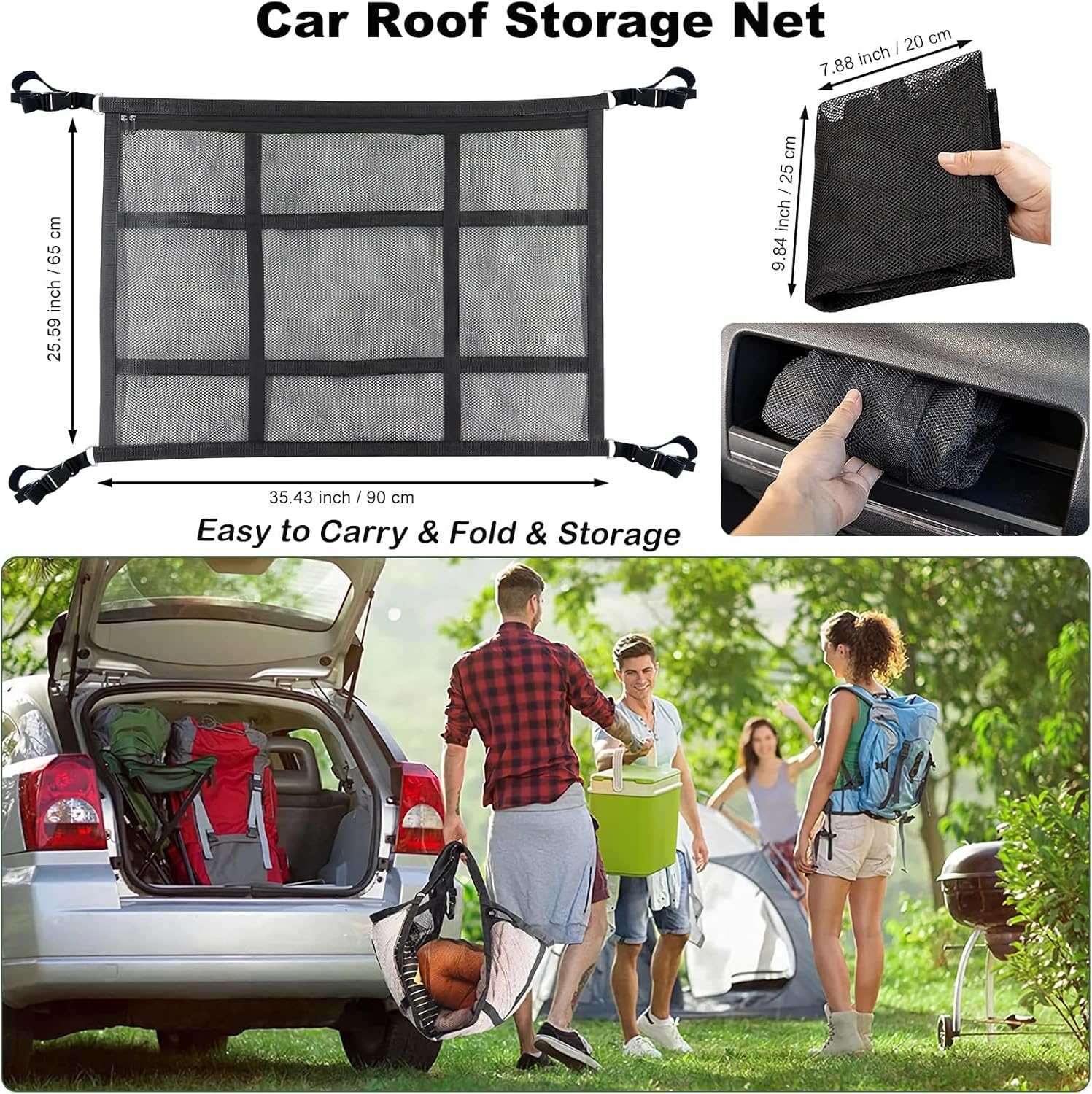Vimoqi Cargo Net for Van,Trade Tidy Van Storage Solutions,Double Layer Mesh Car Boot Organiser,Large Capacity Car Roof Storage Nets for Campervans,Foldable Lorry Camping Accessories Interior Gadgets image number 3